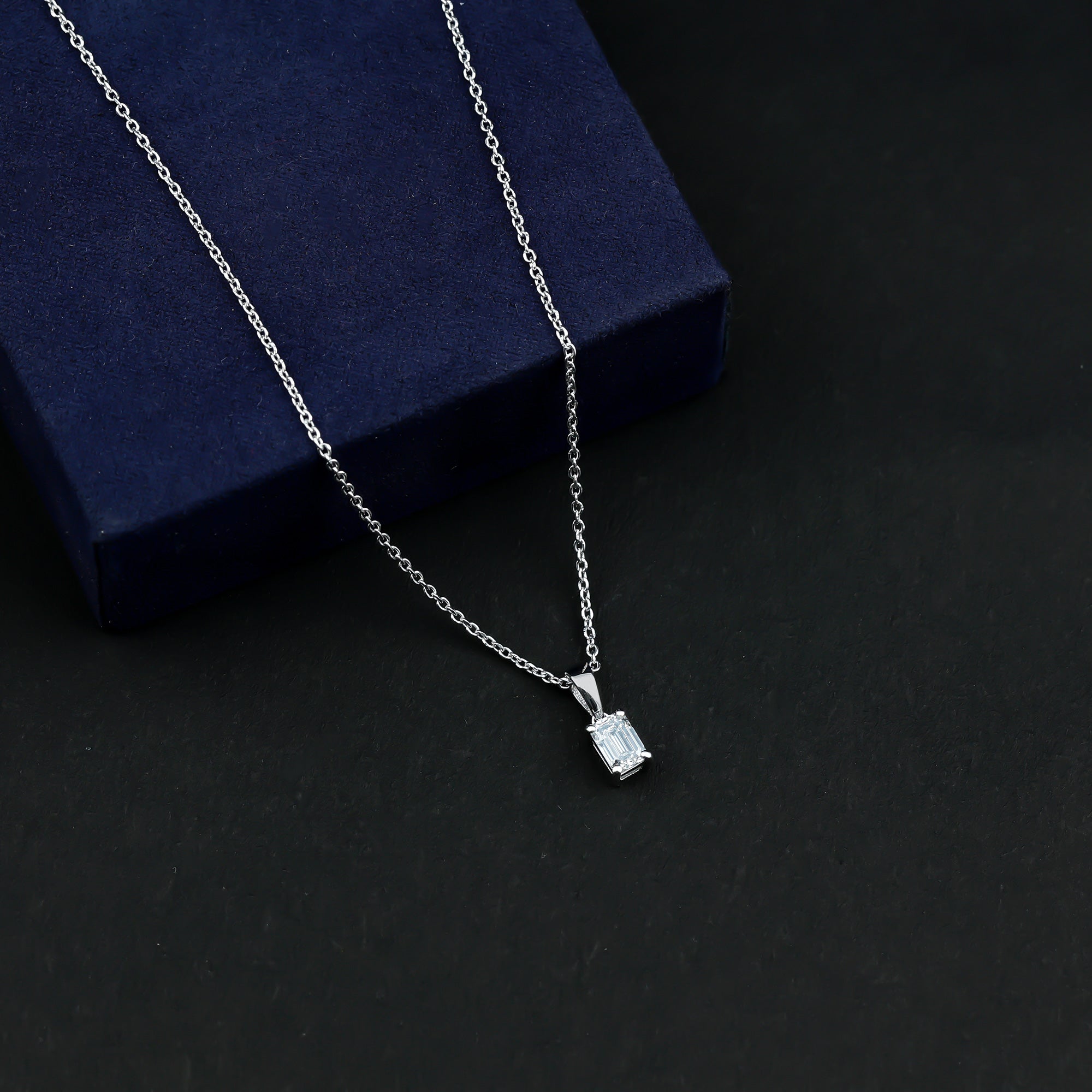 6X8mm Emerald Cut Cubic Zirconia Solitaire Necklace With Silver Chain AAAAA 92.5 Sterling Silver - Rosec Jewels