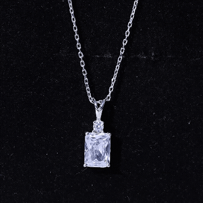 Certified 1.87 Carat Emerald Cut Cubic Zirconia Pendant Necklace with Silver Chain AAAAA 92.5 Sterling Silver - Rosec Jewels