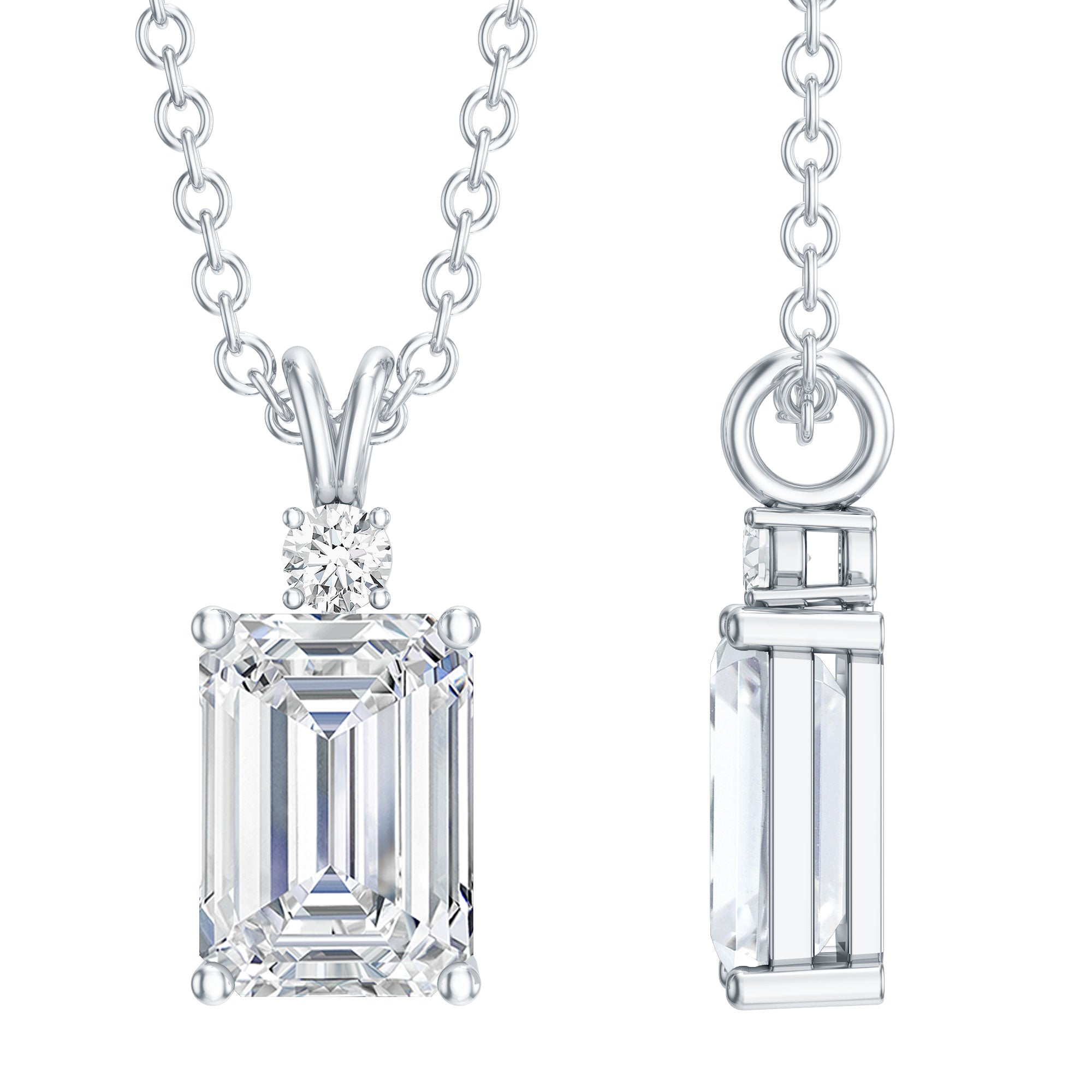 Certified 1.87 Carat Emerald Cut Cubic Zirconia Pendant Necklace with Silver Chain AAAAA 92.5 Sterling Silver - Rosec Jewels
