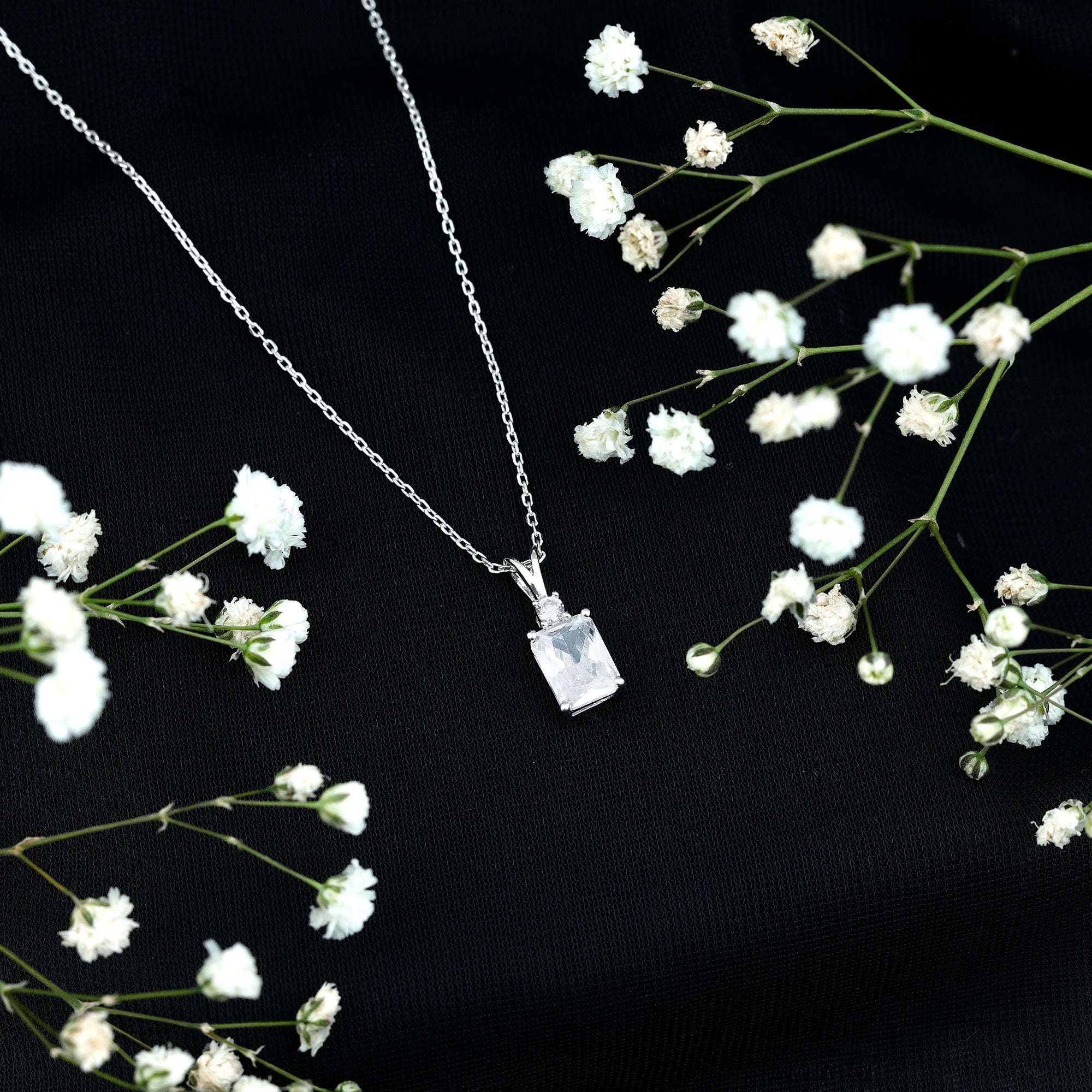 Certified 1.87 Carat Emerald Cut Cubic Zirconia Pendant Necklace with Silver Chain AAAAA 92.5 Sterling Silver - Rosec Jewels