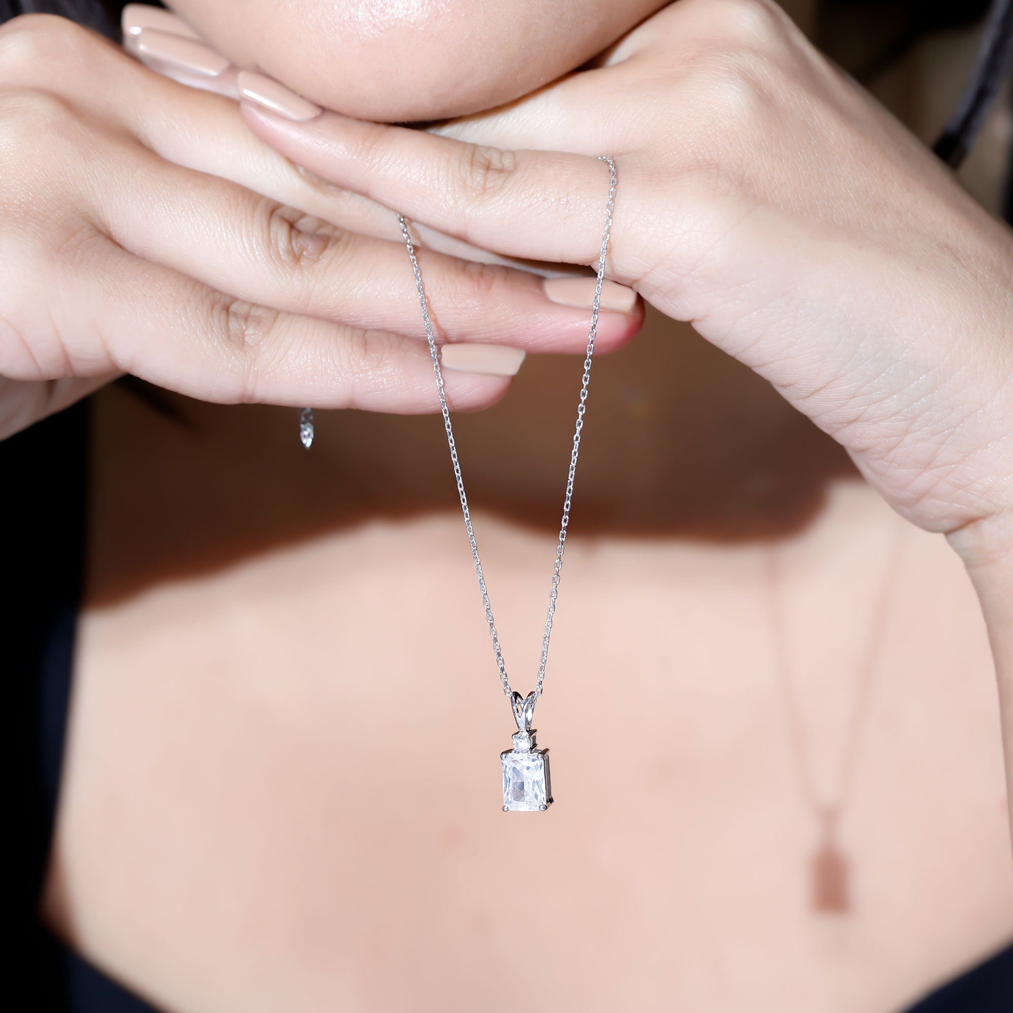 Certified 1.87 Carat Emerald Cut Cubic Zirconia Pendant Necklace with Silver Chain AAAAA 92.5 Sterling Silver - Rosec Jewels
