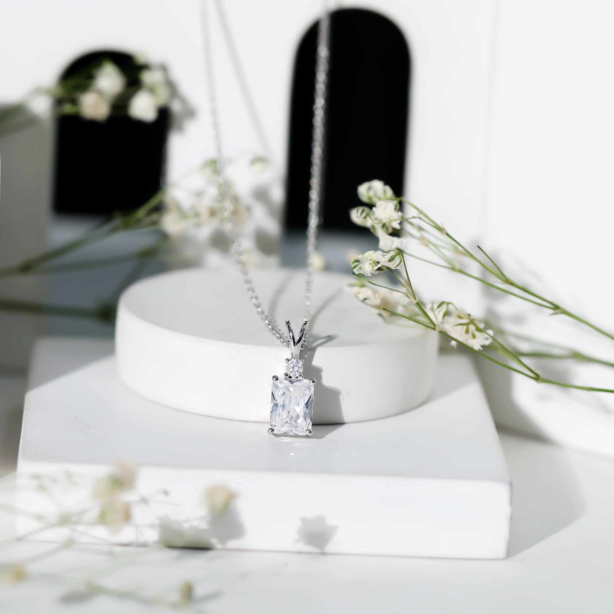 Certified 1.87 Carat Emerald Cut Cubic Zirconia Pendant Necklace with Silver Chain AAAAA 92.5 Sterling Silver - Rosec Jewels