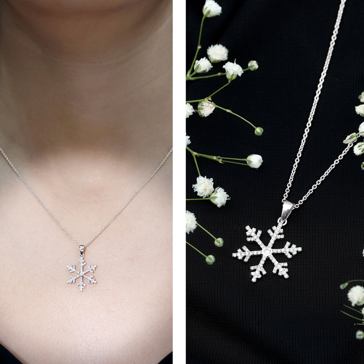Genuine Diamond Snowflake Pendant for Women Natural - ( HI-SI ) - Rosec Jewels