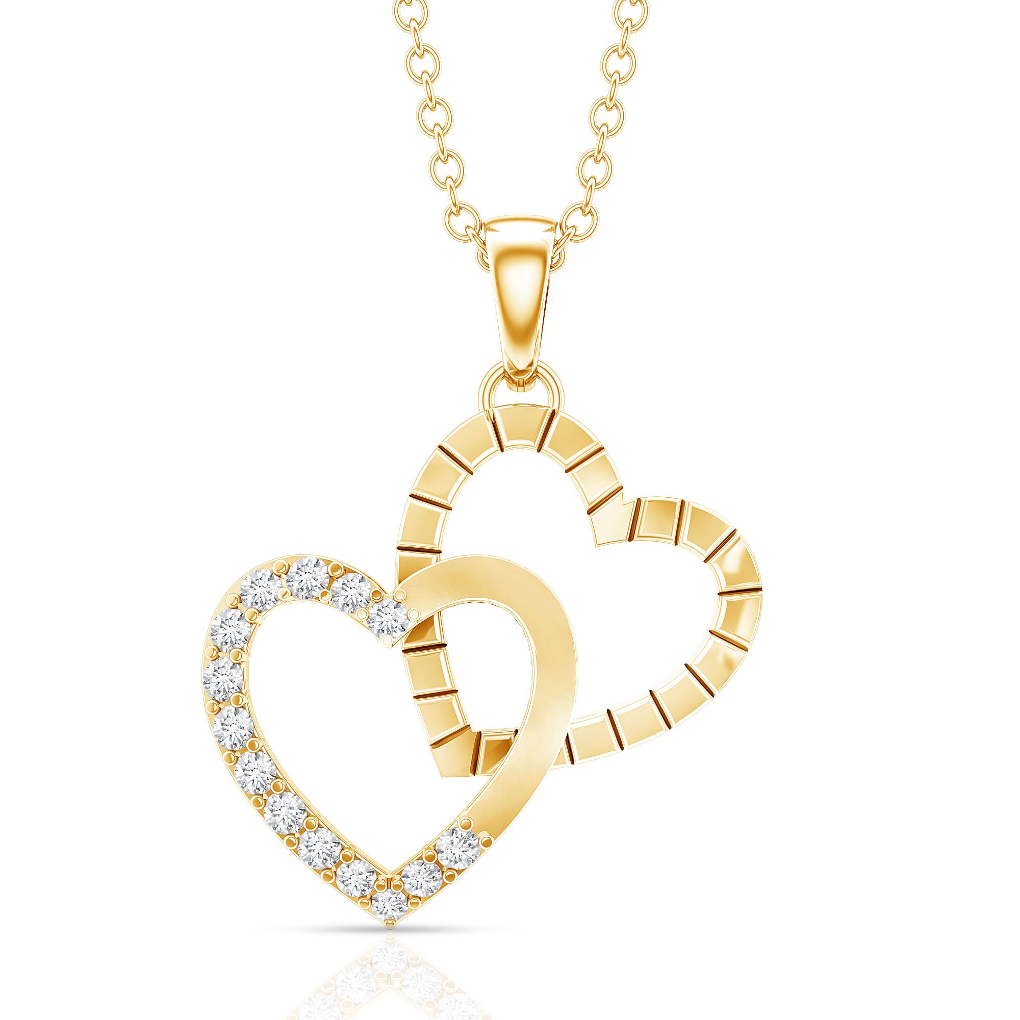 Pave Set Diamond Double Heart Necklace Natural - ( HI-SI ) - Rosec Jewels