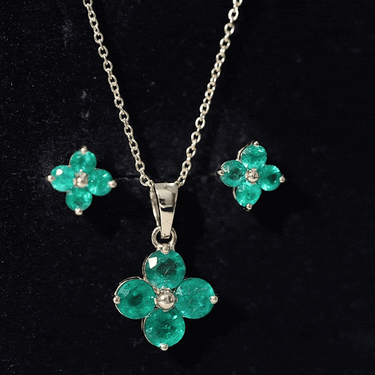 Natural Emerald Clover Jewelry Set for Women AAA - Rosec Jewels