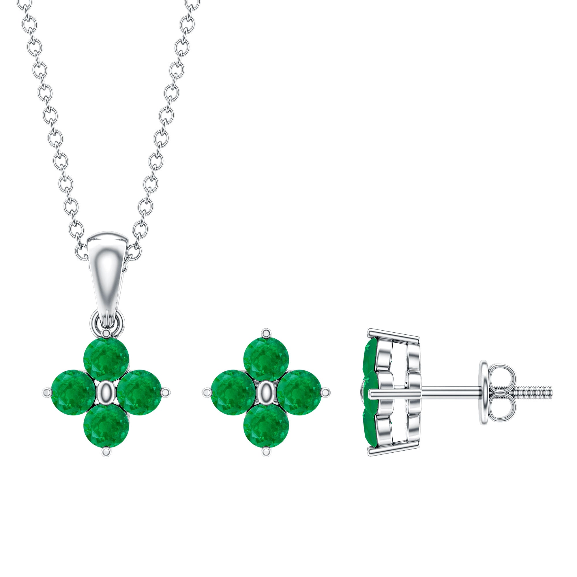 Natural Emerald Clover Jewelry Set for Women AAA - Rosec Jewels