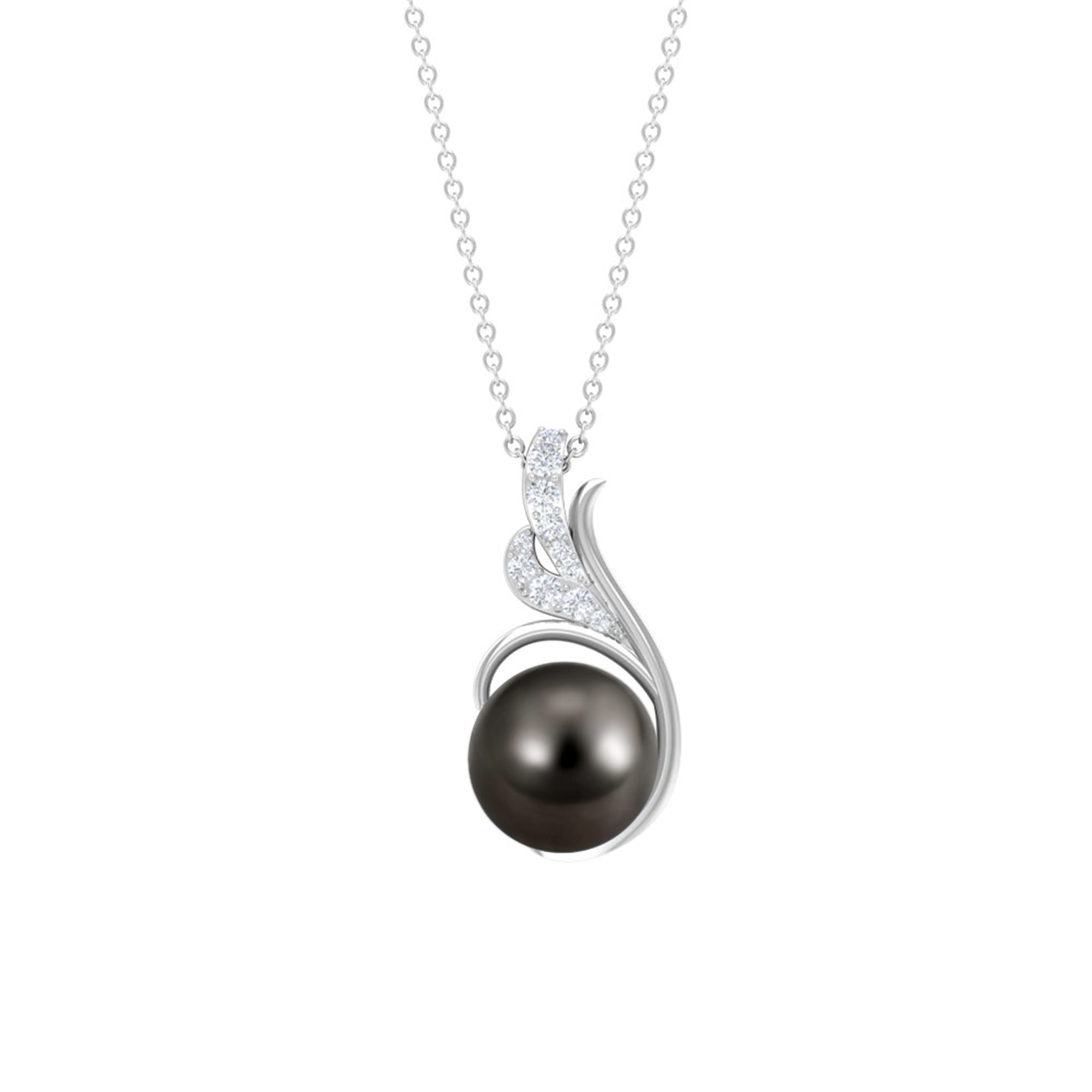 Elegant Black Tahitian Pearl Designer Pendant with Diamond AAA - Rosec Jewels