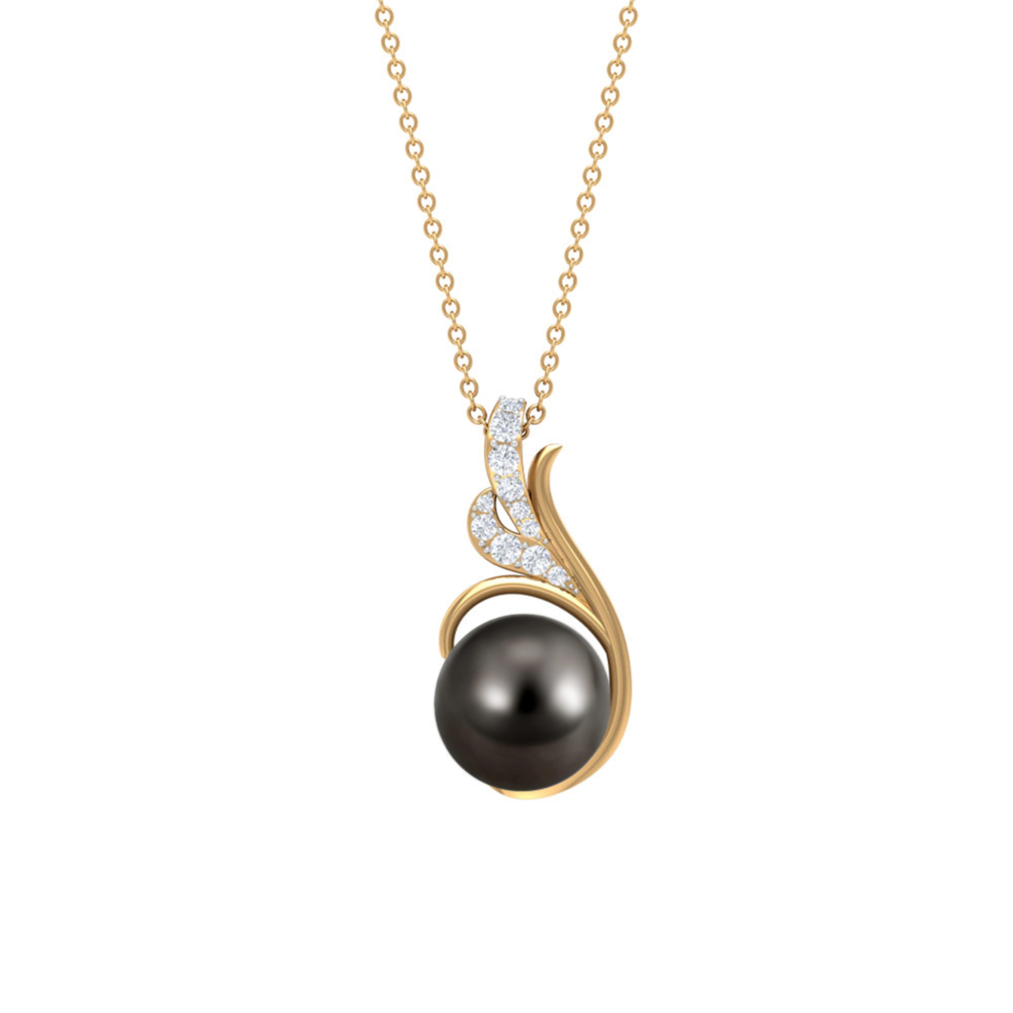Elegant Black Tahitian Pearl Designer Pendant with Diamond AAA - Rosec Jewels