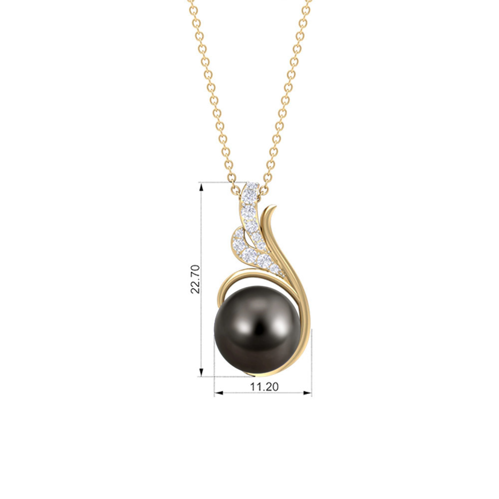 Elegant Black Tahitian Pearl Designer Pendant with Diamond AAA - Rosec Jewels