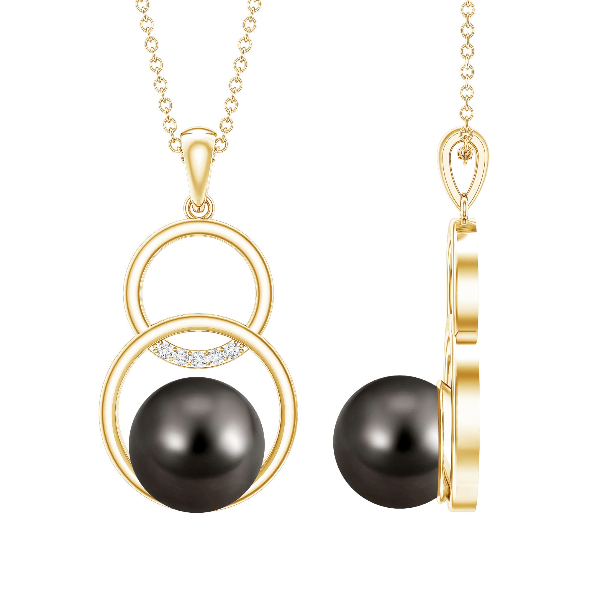 Handpicked Black Pearl Circle Necklace with Diamond AAA - Rosec Jewels