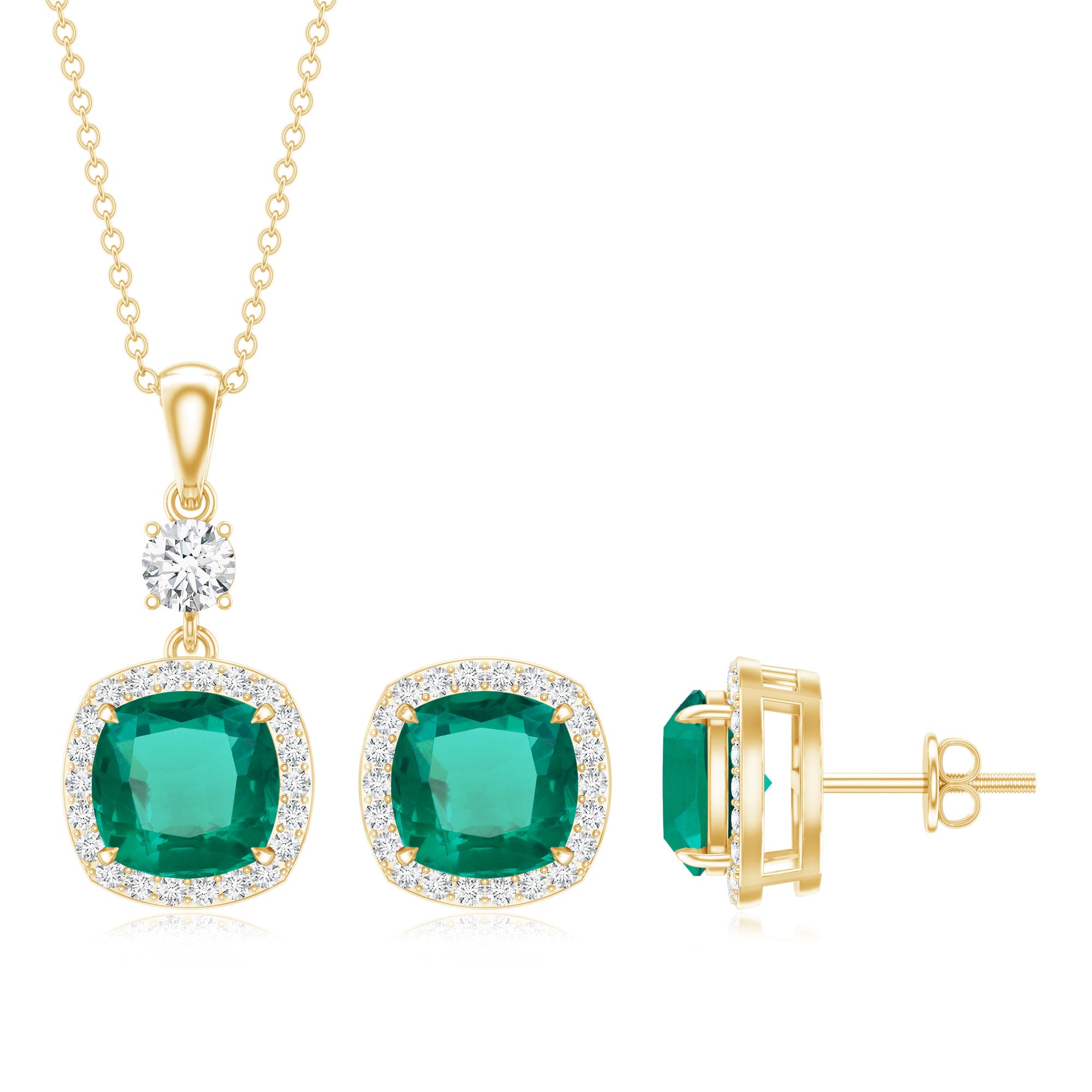 Certified Lab Grown Emerald Bridal Jewelry Set With Moissanite AAAA - Rosec Jewels