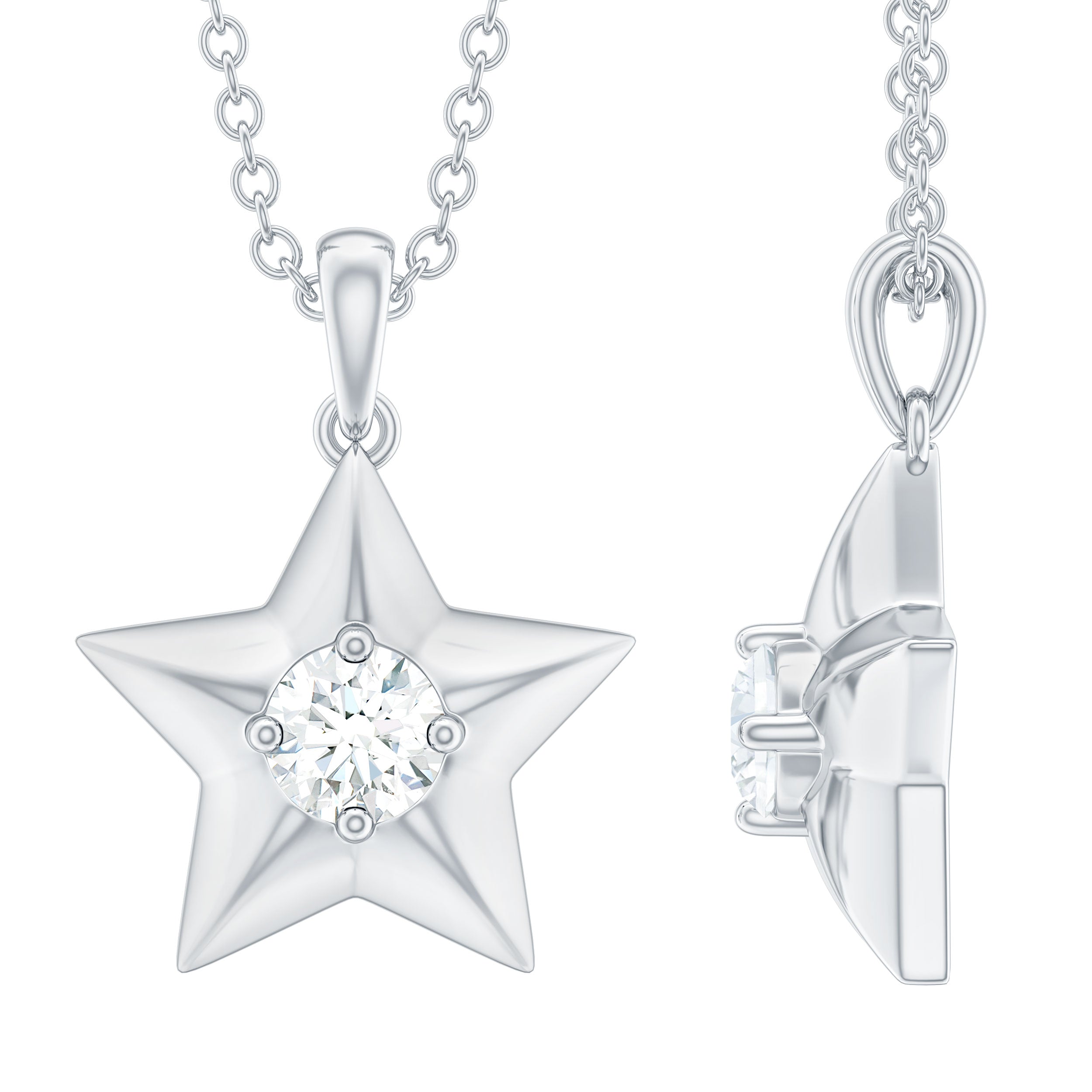 Certified Diamond Star Pendant Necklace Natural - ( HI-SI ) - Rosec Jewels