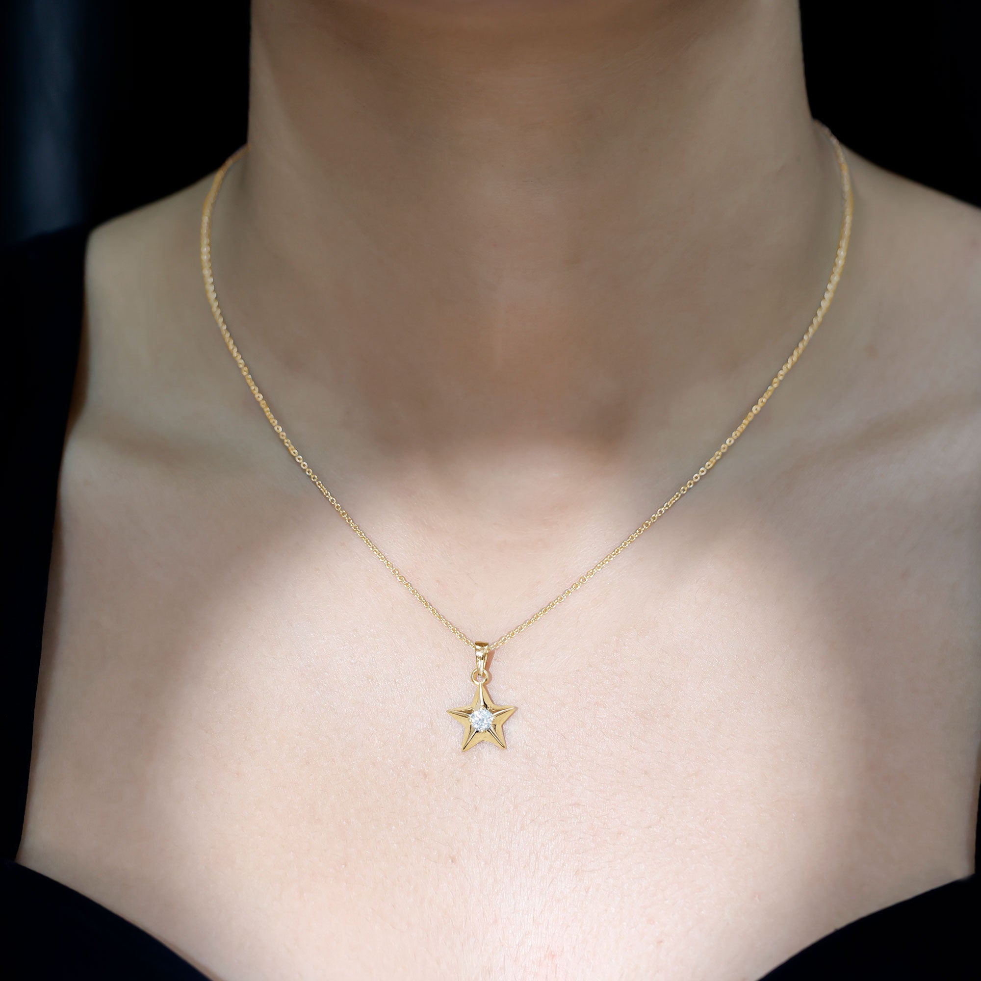 Certified Diamond Star Pendant Necklace Natural - ( HI-SI ) - Rosec Jewels