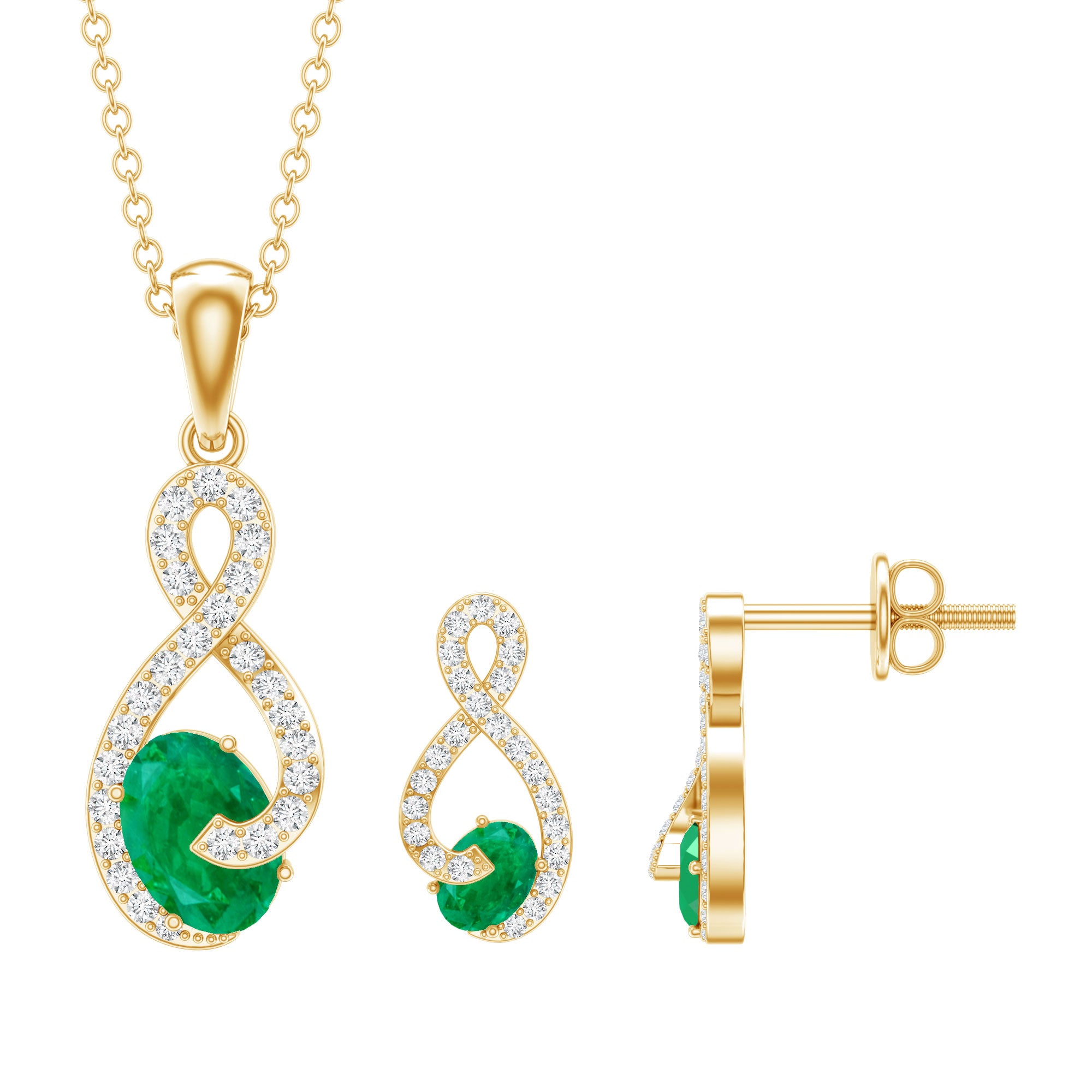Natural Emerald and Diamond Wedding Jewelry Set AAA - Rosec Jewels