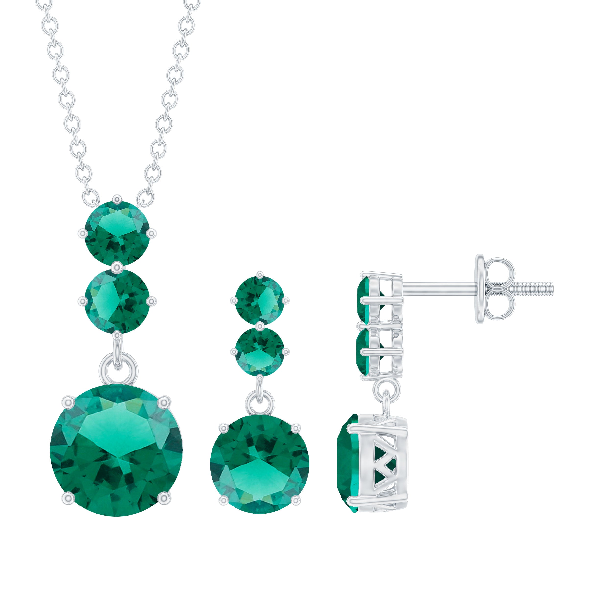 Certified Lab Created Emerald Dangle Necklace Earrings Set AAAA - Rosec Jewels