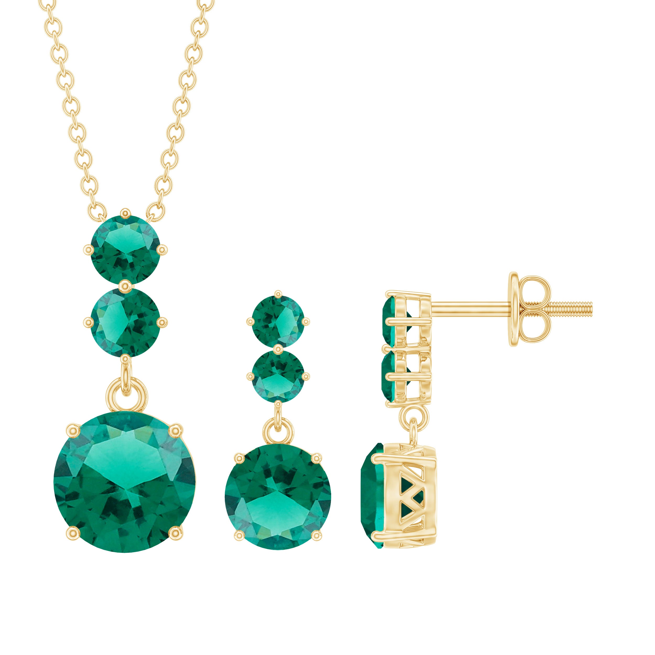 Certified Lab Created Emerald Dangle Necklace Earrings Set AAAA - Rosec Jewels