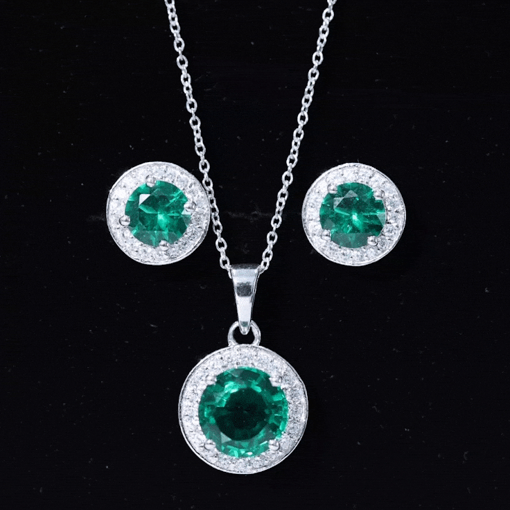 Certified Lab Grown Emerald Moissanite Bridal Jewelry Set AAAA - Rosec Jewels