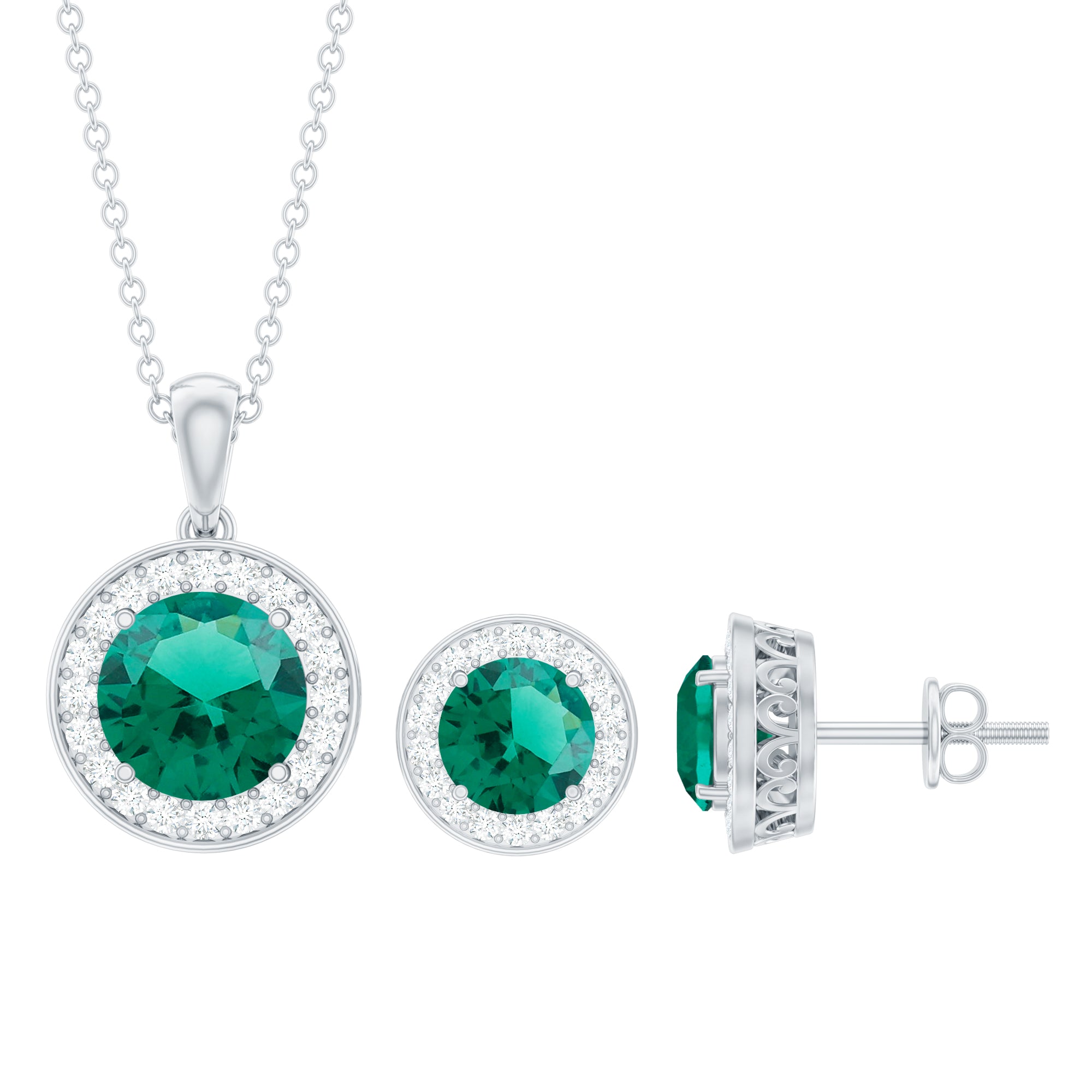 Certified Lab Grown Emerald Moissanite Bridal Jewelry Set AAAA - Rosec Jewels