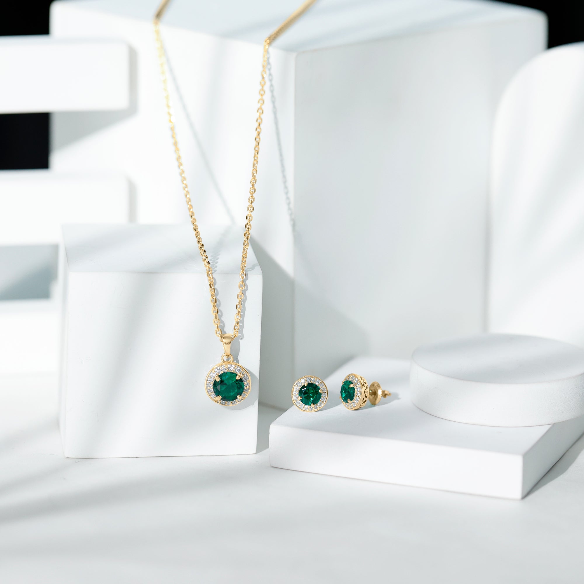 Certified Lab Grown Emerald Moissanite Bridal Jewelry Set AAAA - Rosec Jewels