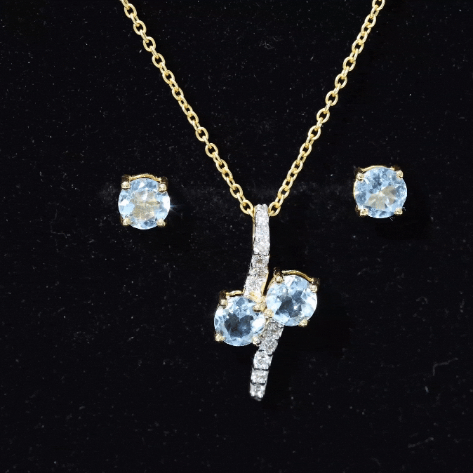 Aquamarine Bridal Jewelry Set with Diamond Accent AAA - Rosec Jewels