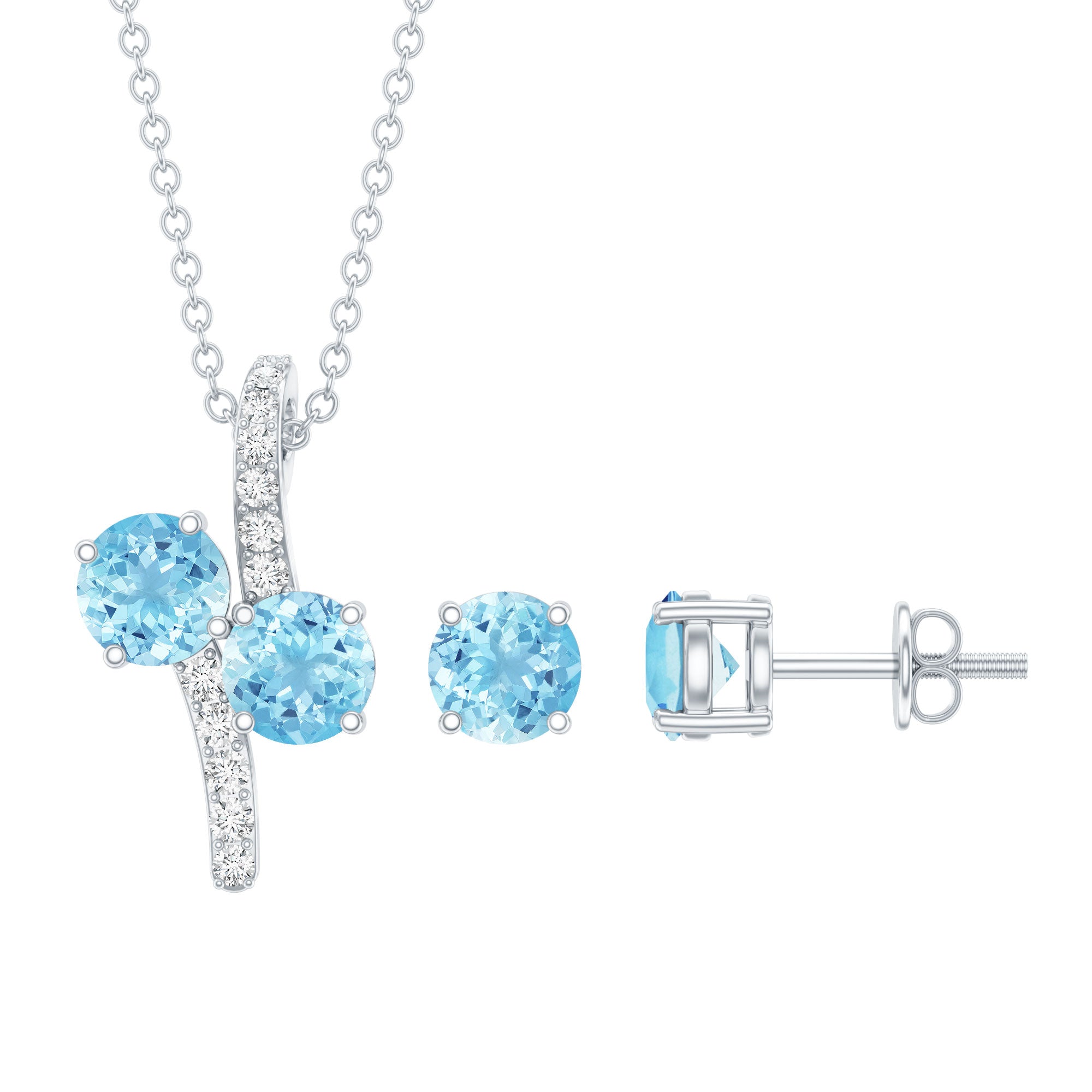 Aquamarine Bridal Jewelry Set with Diamond Accent AAA - Rosec Jewels