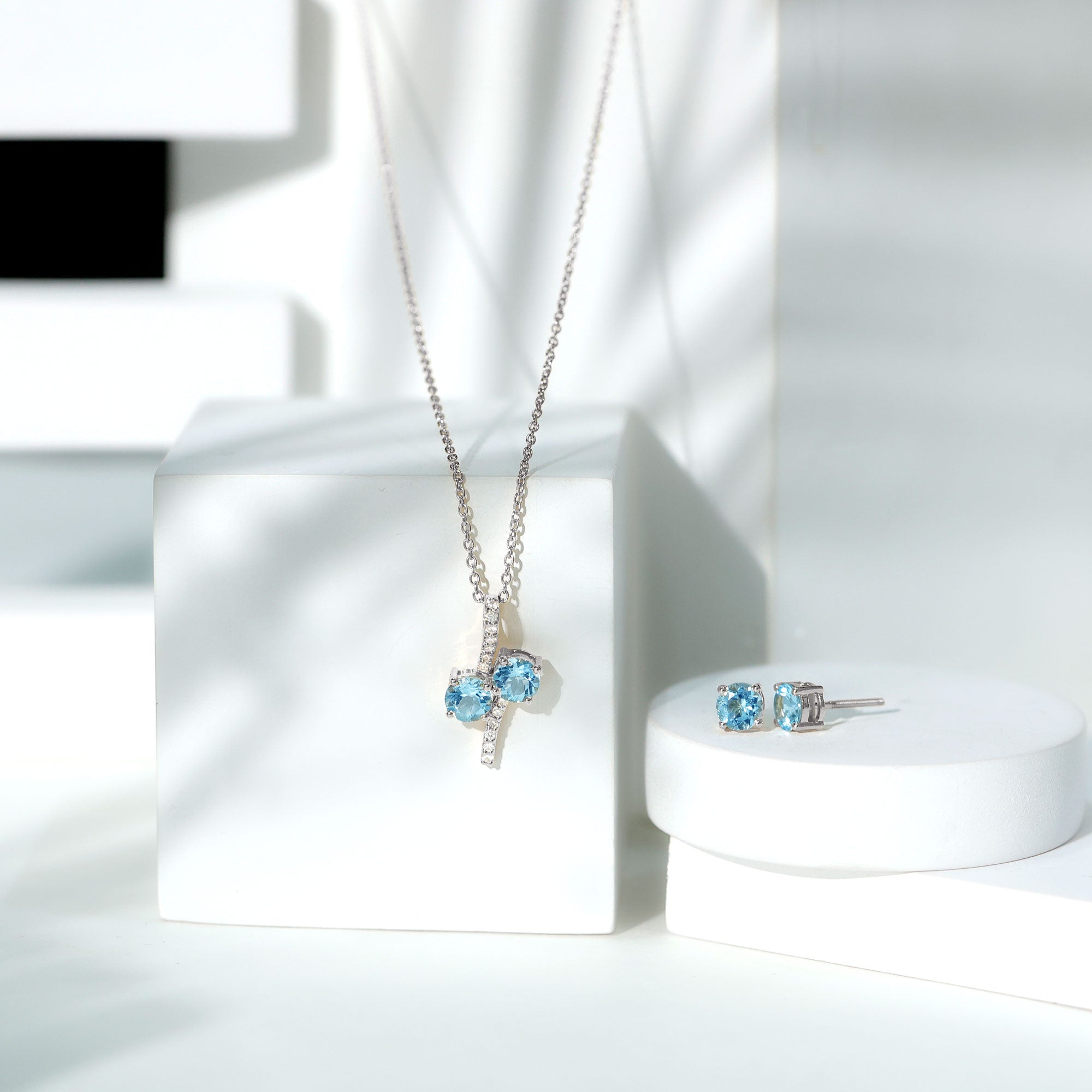 Aquamarine Bridal Jewelry Set with Diamond Accent AAA - Rosec Jewels