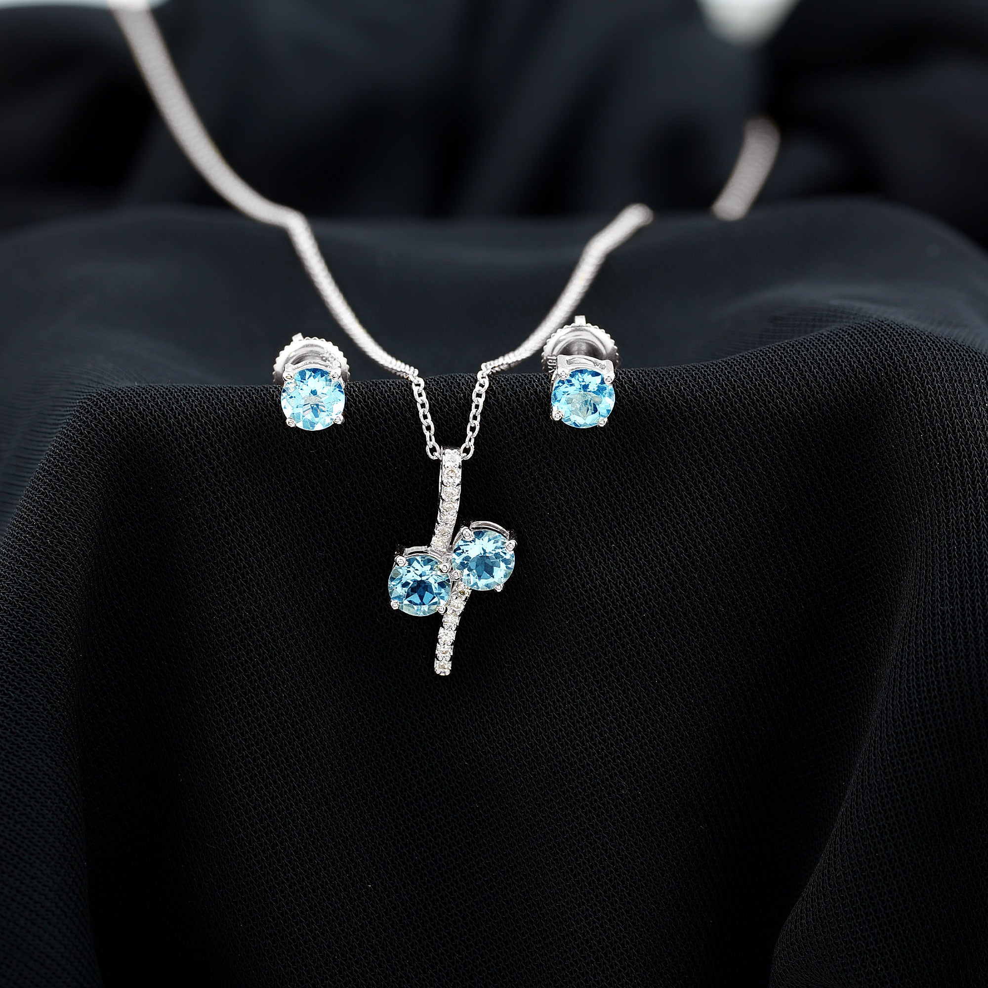 Aquamarine Bridal Jewelry Set with Diamond Accent AAA - Rosec Jewels