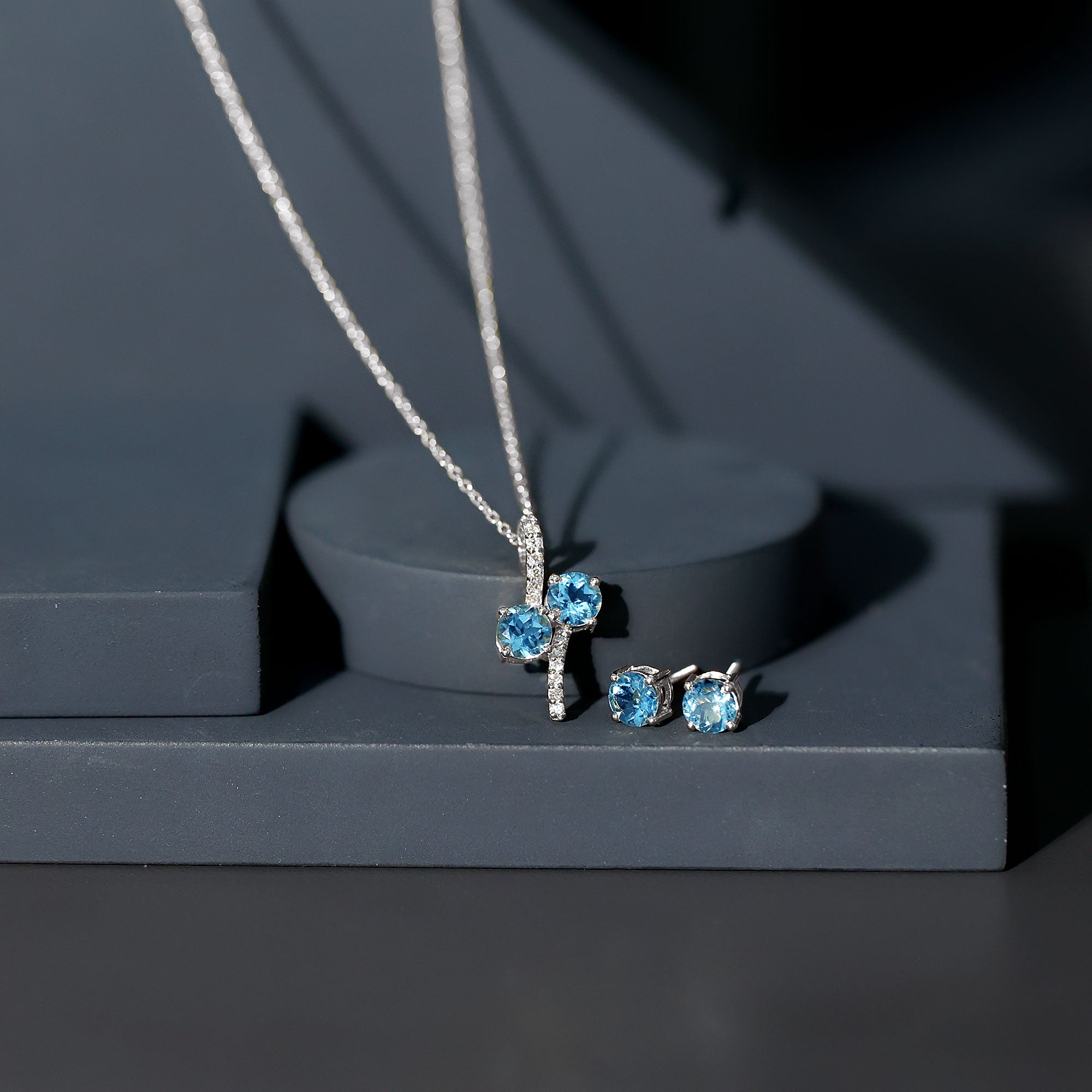 Aquamarine Bridal Jewelry Set with Diamond Accent AAA - Rosec Jewels