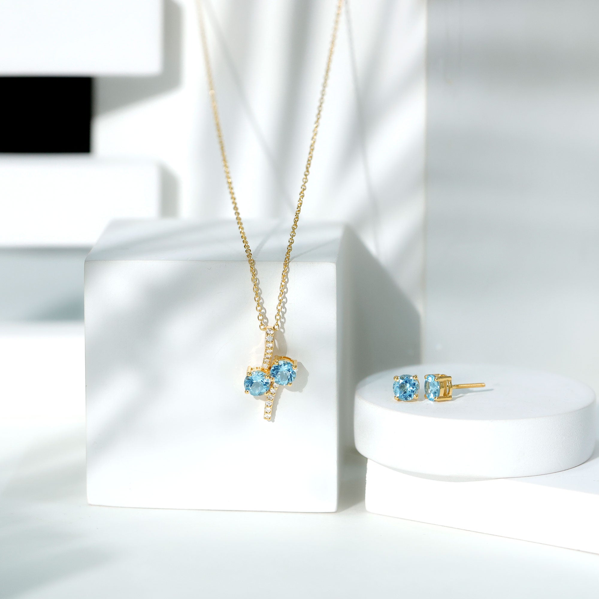 Aquamarine Bridal Jewelry Set with Diamond Accent AAA - Rosec Jewels