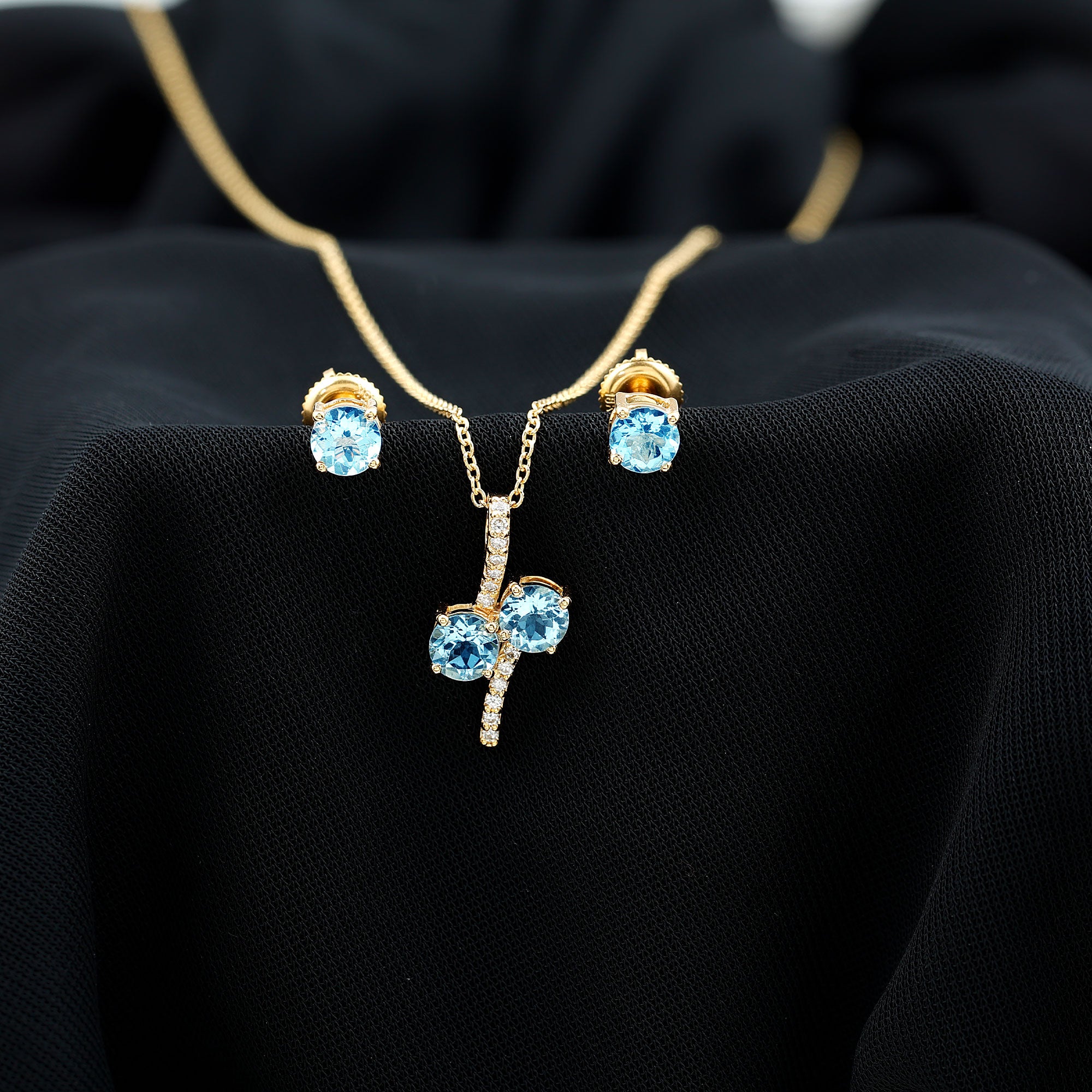 Aquamarine Bridal Jewelry Set with Diamond Accent AAA - Rosec Jewels