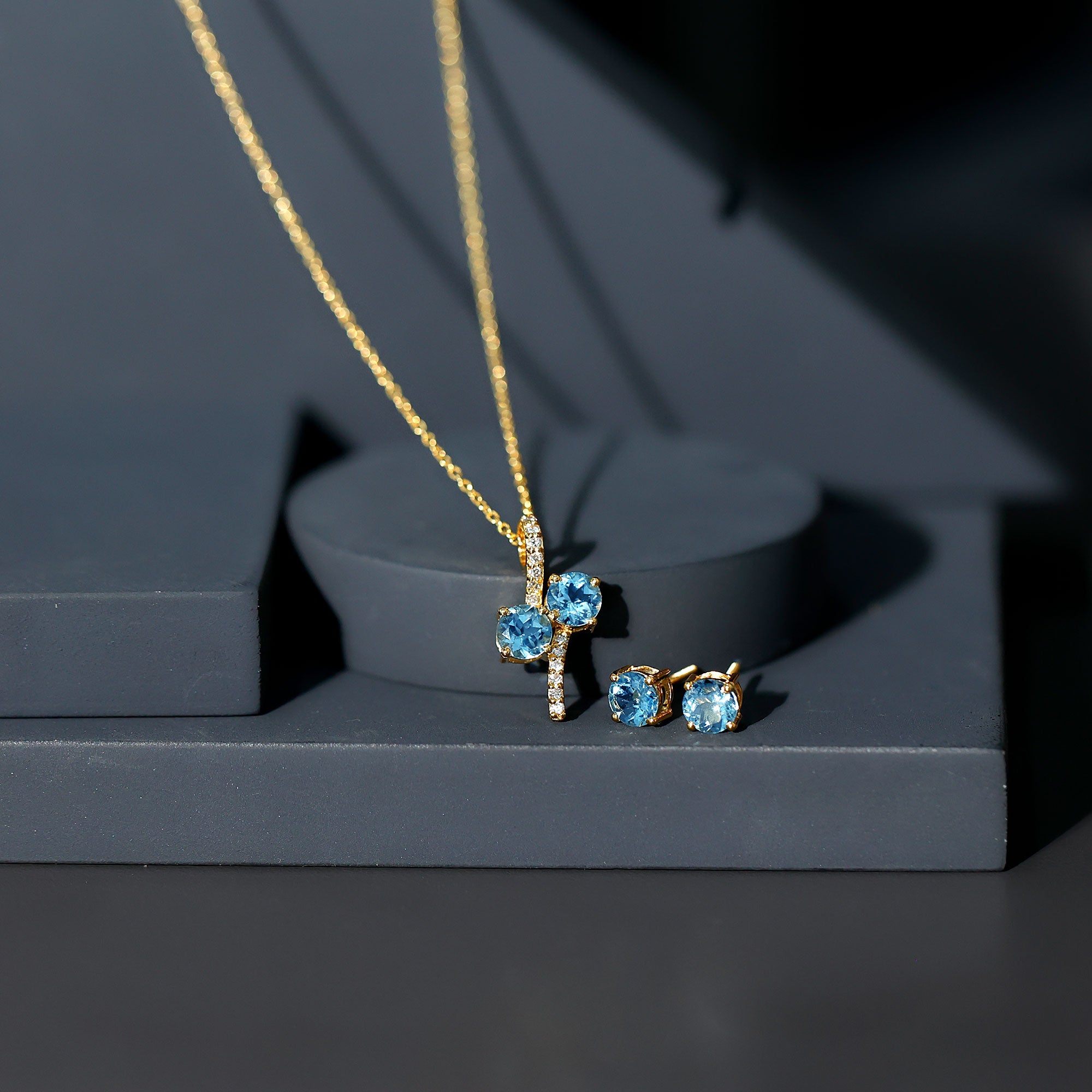 Aquamarine Bridal Jewelry Set with Diamond Accent AAA - Rosec Jewels