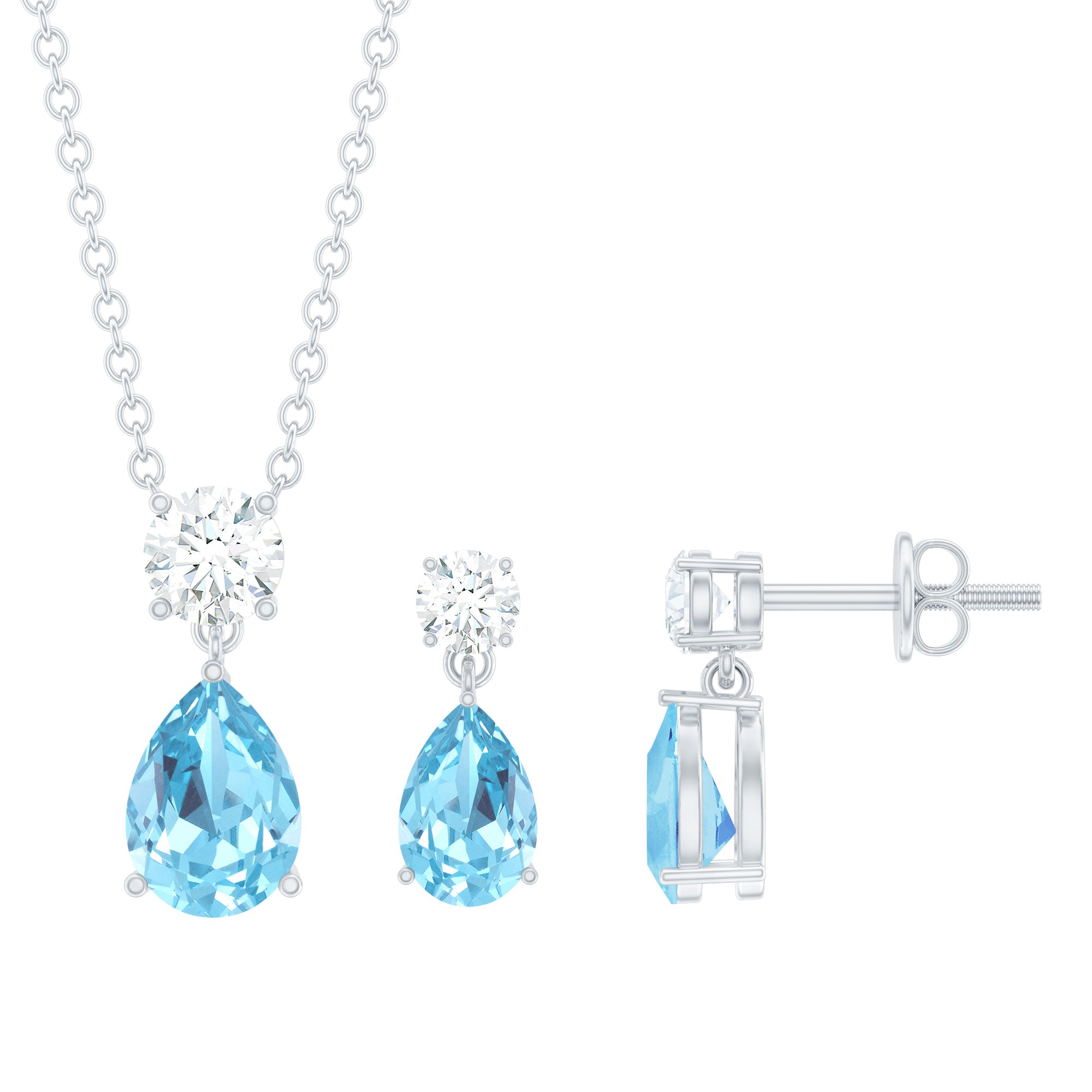 Real Pear Cut Aquamarine Teardrop Jewelry Set with Moissanite