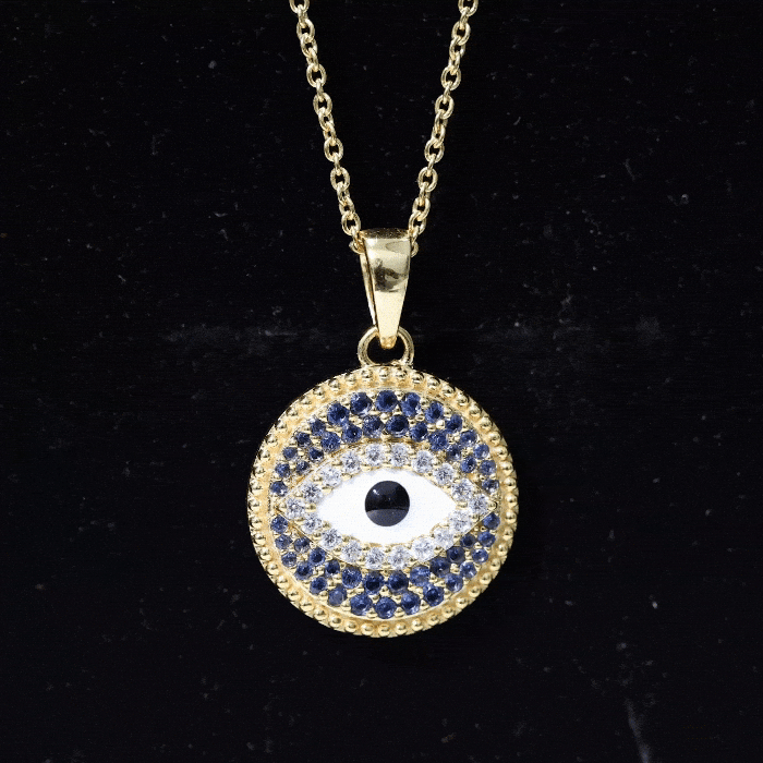 Sterling Silver Evil Eye Necklace with Blue Sapphire and Moissanite AAAA 92.5 Sterling Silver - Rosec Jewels