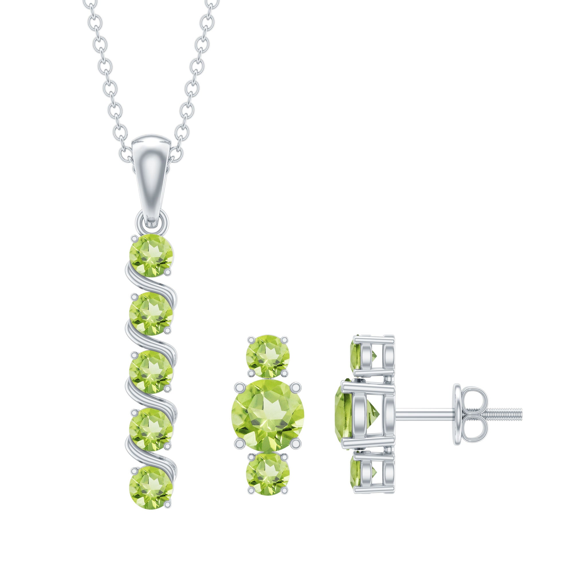 Round Cut Natural Peridot Bar Necklace and Earrings Set