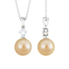 Simple Round South Sea Pearl and Moissanite Drop Pendant South Sea Pearl - ( AAA ) - Quality - Rosec Jewels