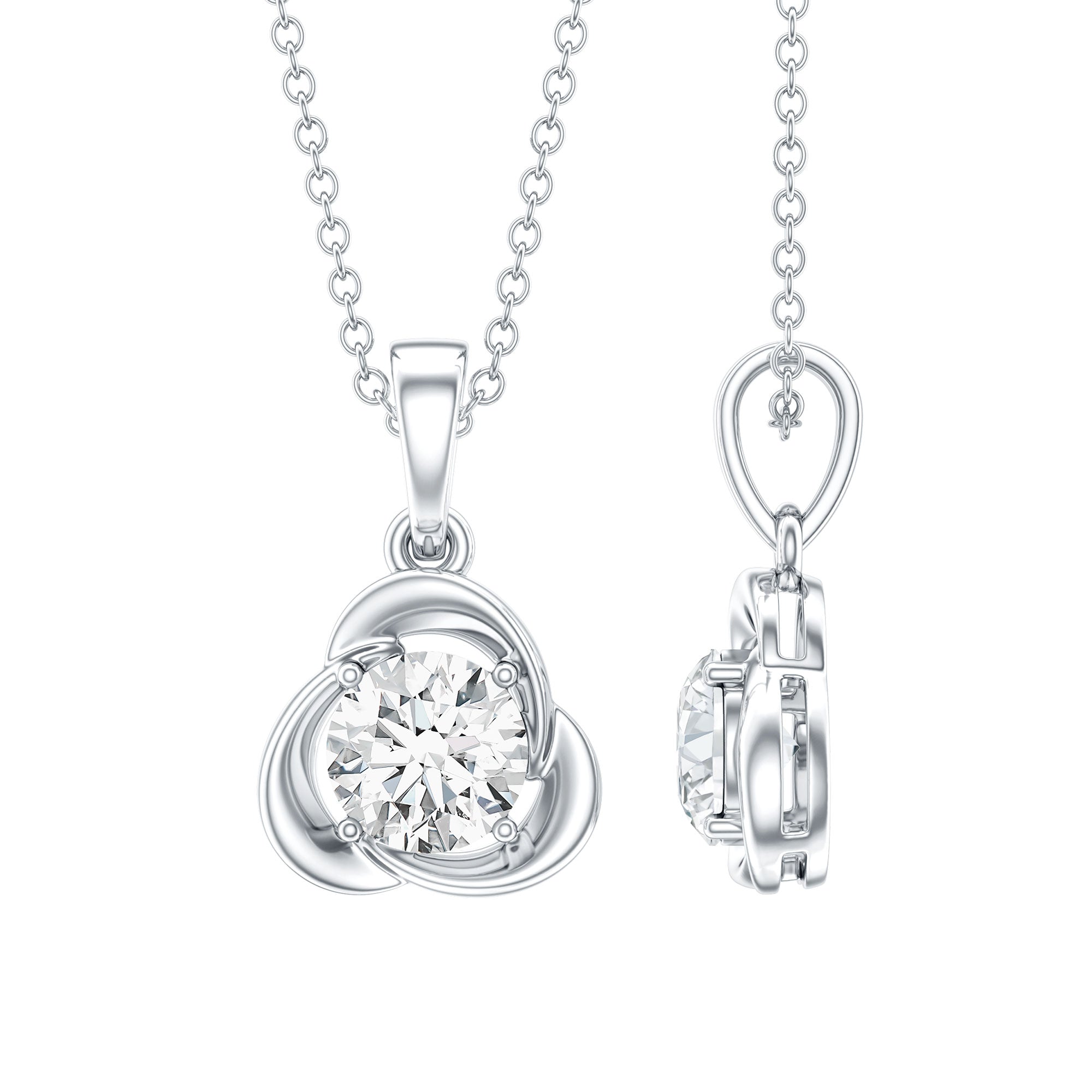 Round Shape Lab Grown Diamond Solitaire Flower Pendant Lab - ( EF-VS ) - Rosec Jewels