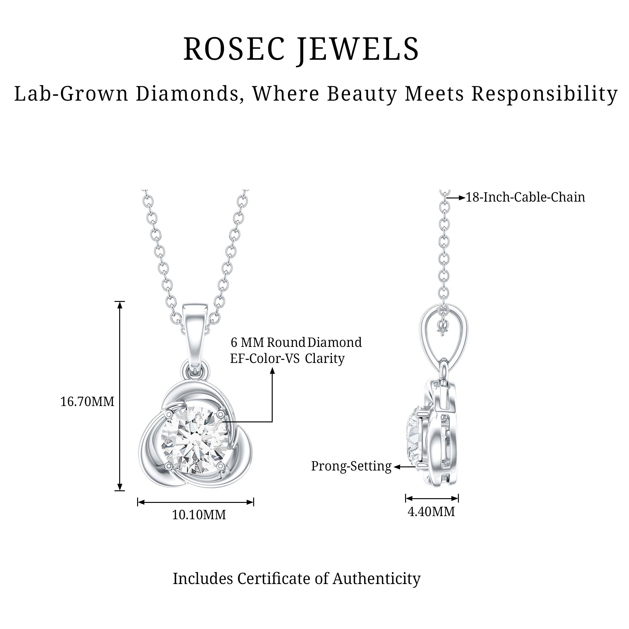 Round Shape Lab Grown Diamond Solitaire Flower Pendant Lab - ( EF-VS ) - Rosec Jewels