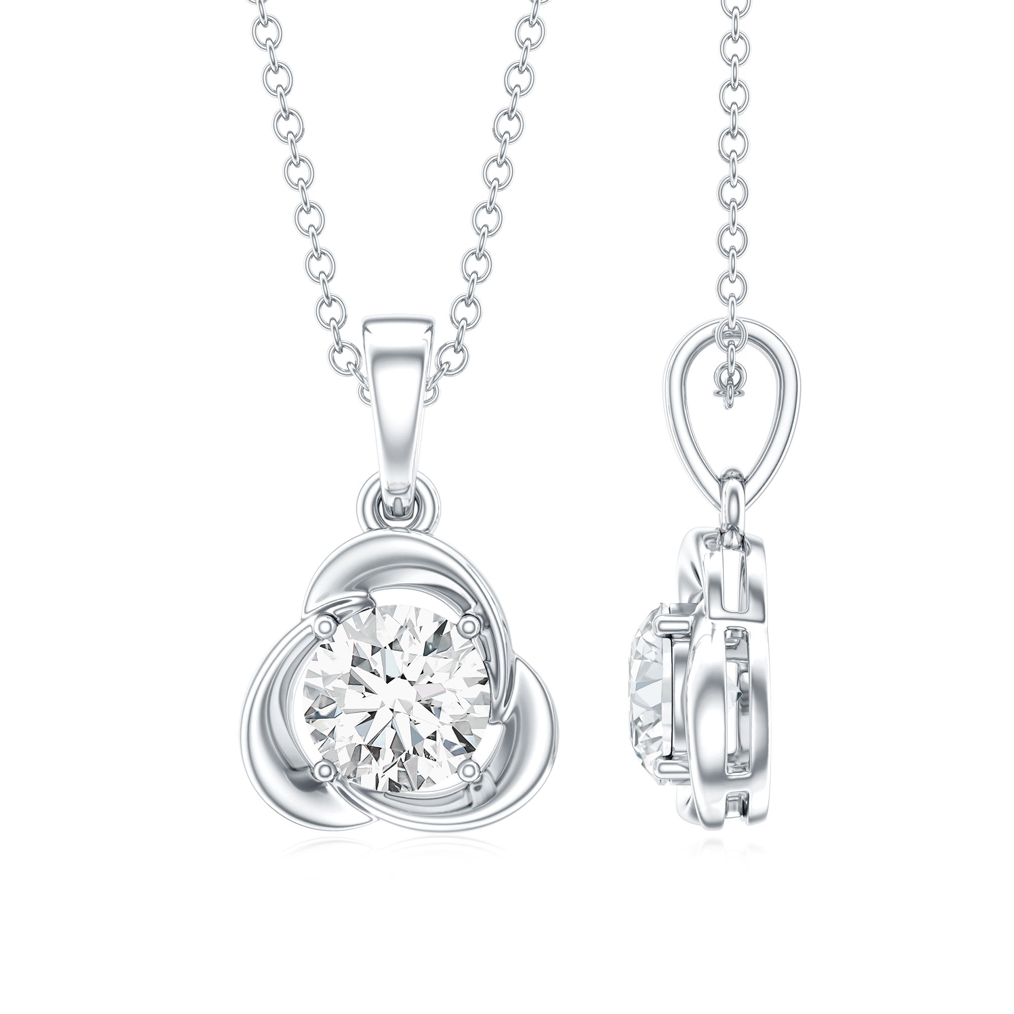 Round Shape Lab Grown Diamond Solitaire Flower Pendant Lab - ( EF-VS ) - Rosec Jewels