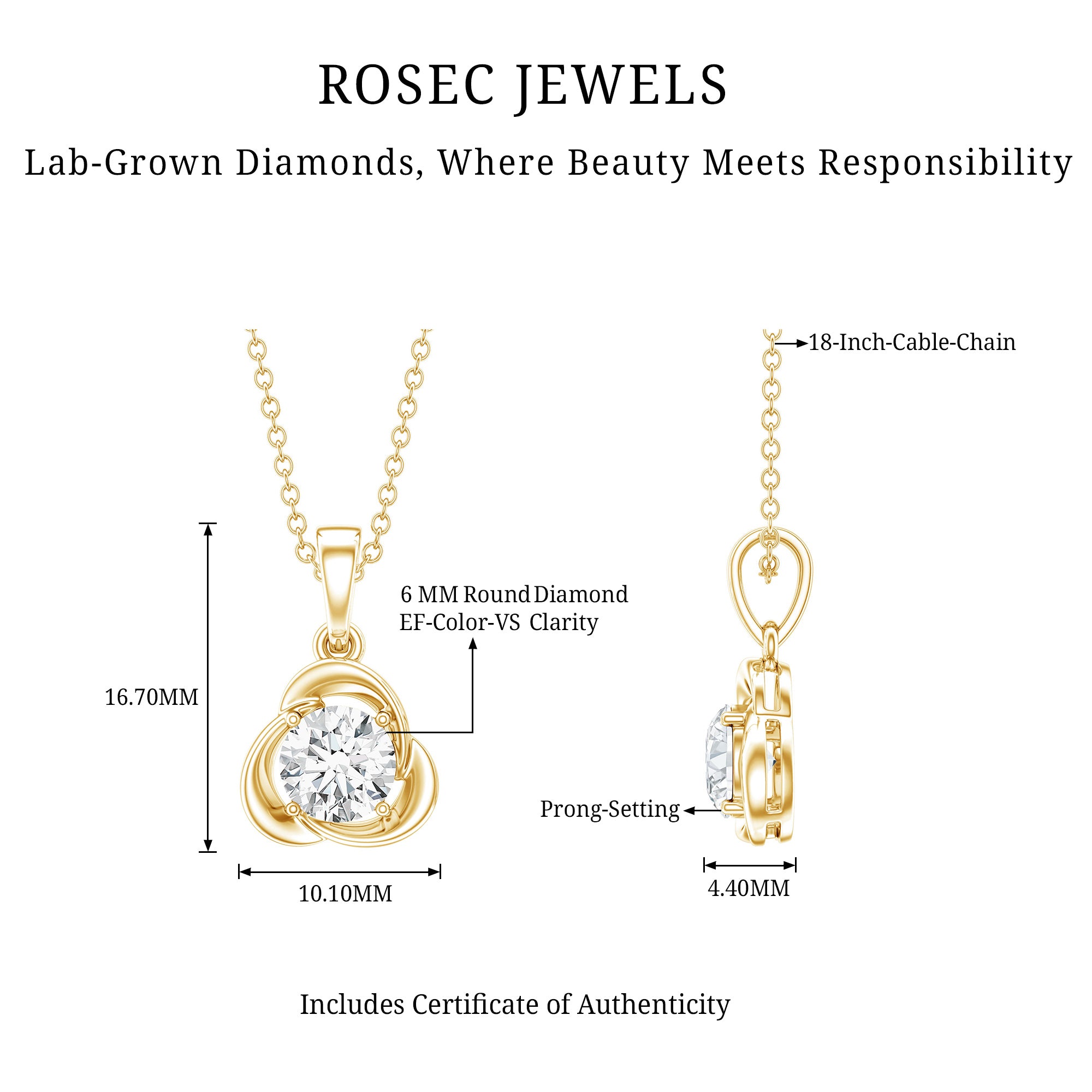 Round Shape Lab Grown Diamond Solitaire Flower Pendant Lab - ( EF-VS ) - Rosec Jewels