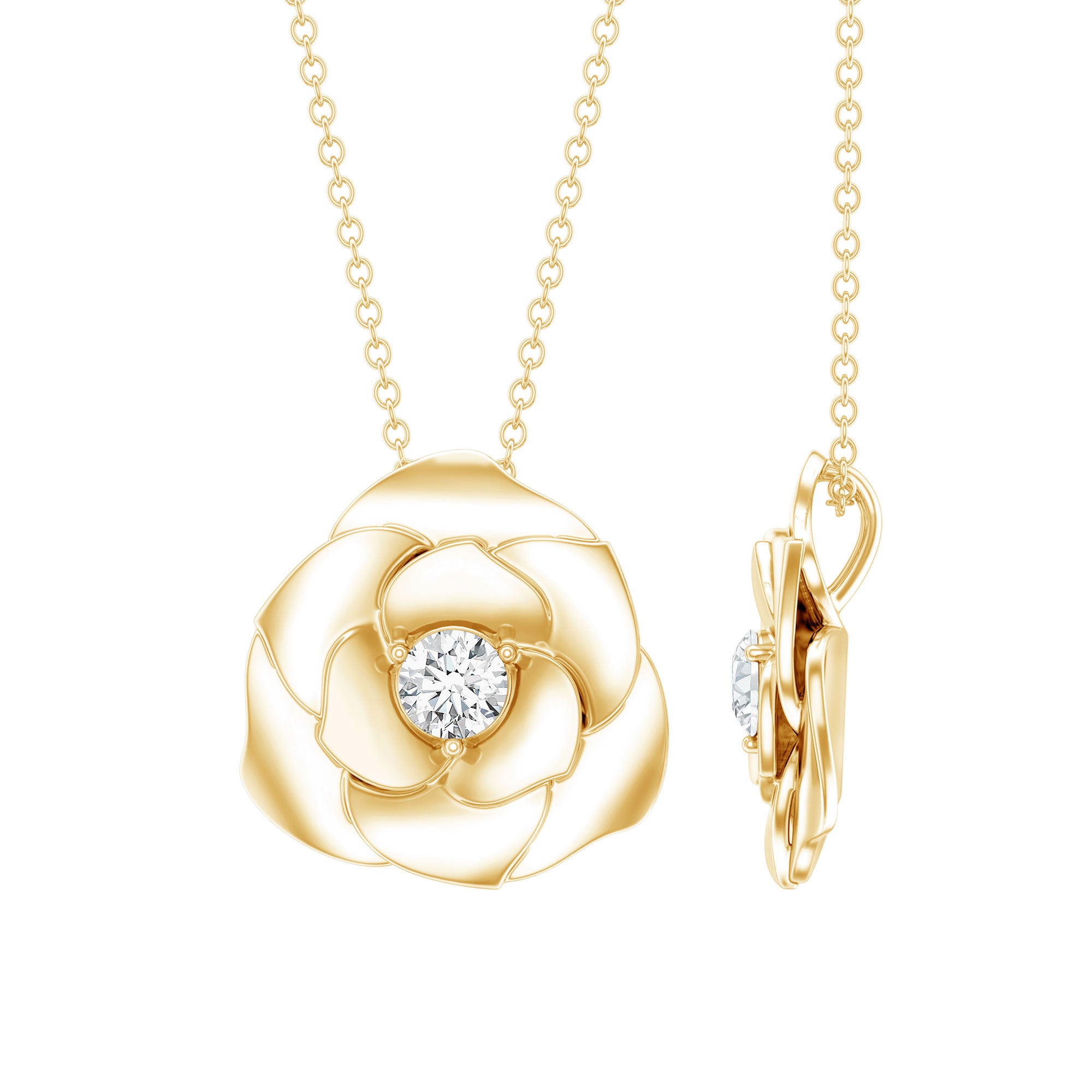 Certified Lab Grown Diamond Rose Pendant Necklace Lab - ( EF-VS ) - Rosec Jewels