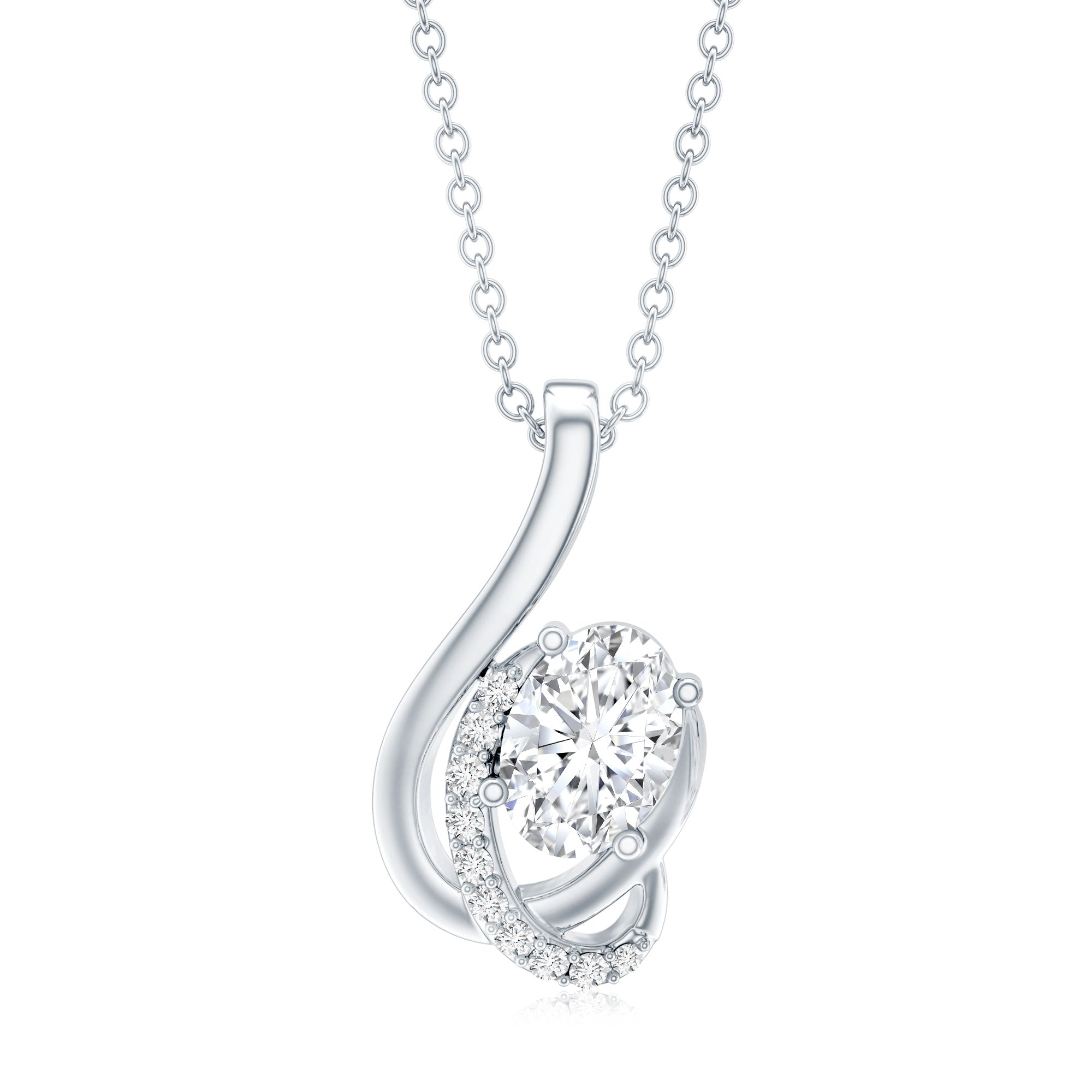Certified Oval Shape Lab Grown Diamond Designer Necklace Lab - ( EF-VS ) - Rosec Jewels