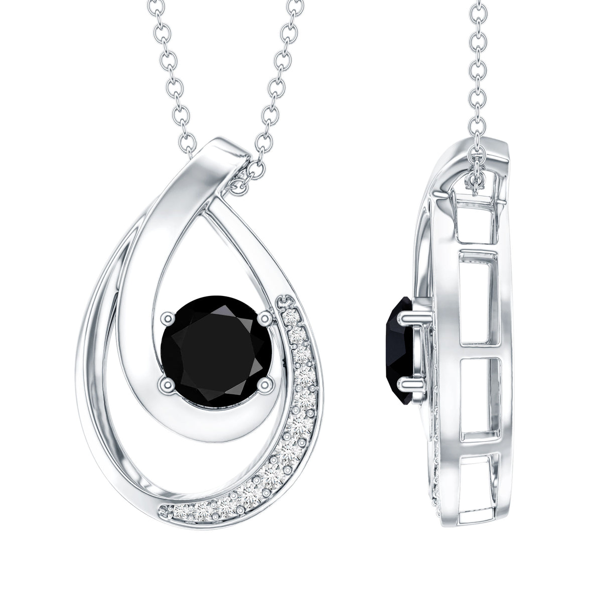 Certified Lab Grown Black and White Diamond Teardrop Necklace AAAA ( Synthetic ) - Rosec Jewels
