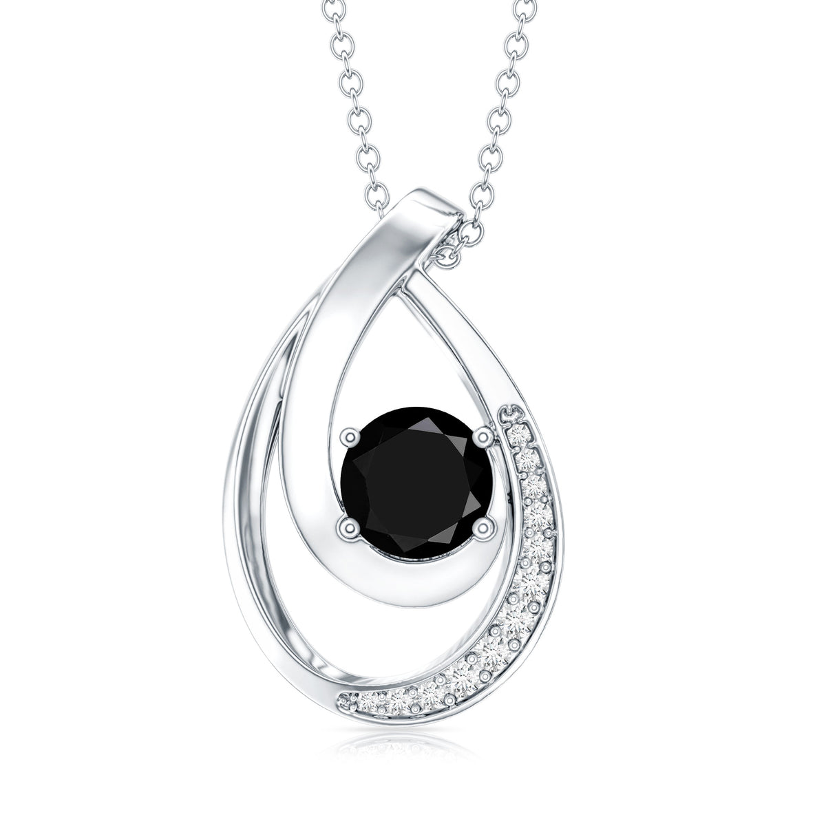 Certified Lab Grown Black and White Diamond Teardrop Necklace AAAA ( Synthetic ) - Rosec Jewels