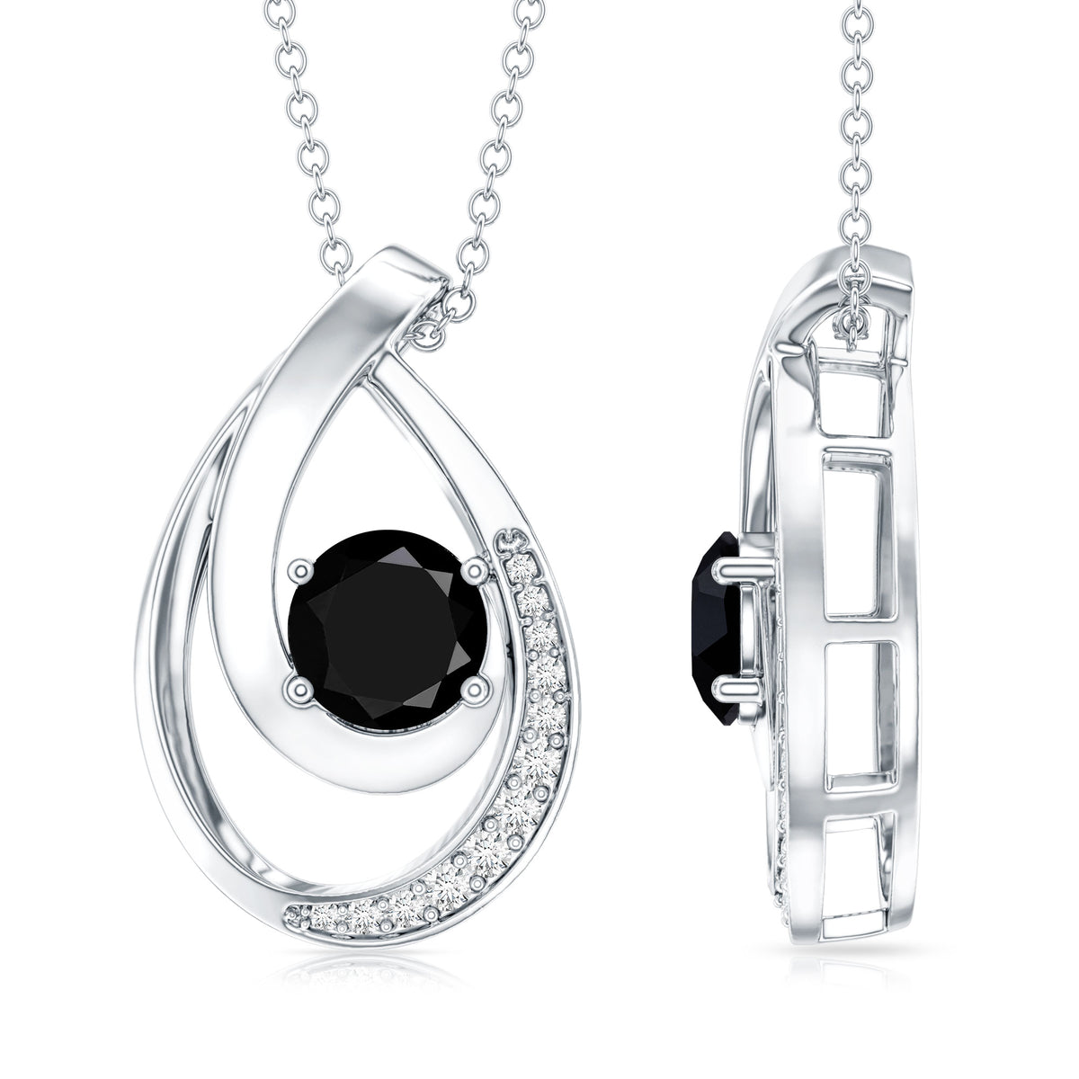 Certified Lab Grown Black and White Diamond Teardrop Necklace AAAA ( Synthetic ) - Rosec Jewels