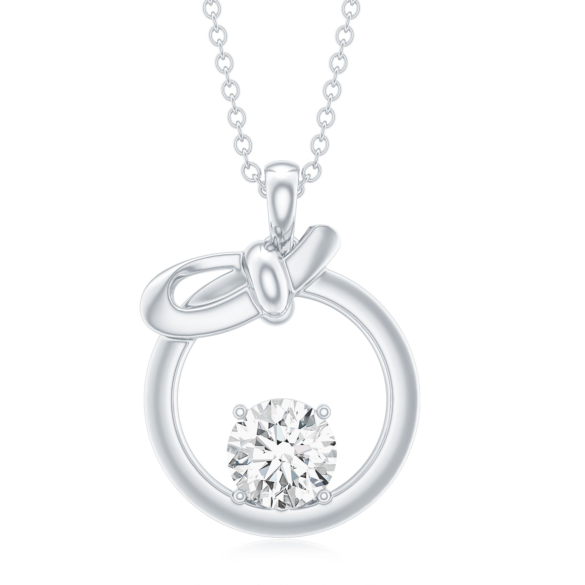 Round Lab Grown Diamond Open Circle Necklace with Bow Lab - ( EF-VS ) - Rosec Jewels
