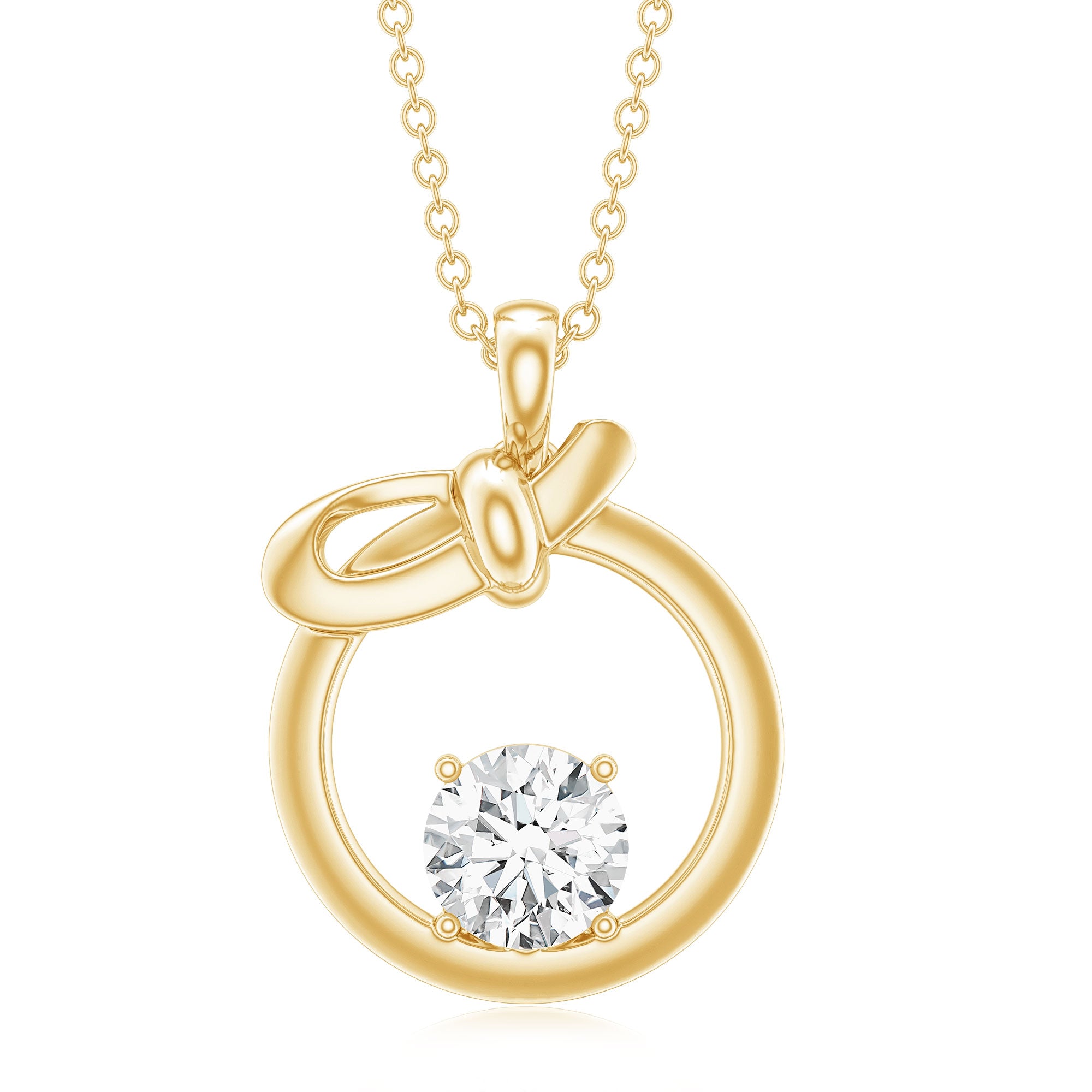 Round Lab Grown Diamond Open Circle Necklace with Bow Lab - ( EF-VS ) - Rosec Jewels