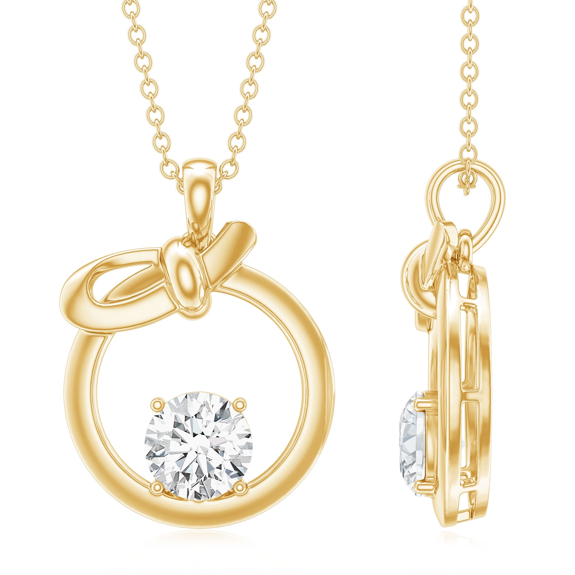 Round Lab Grown Diamond Open Circle Necklace with Bow Lab - ( EF-VS ) - Rosec Jewels