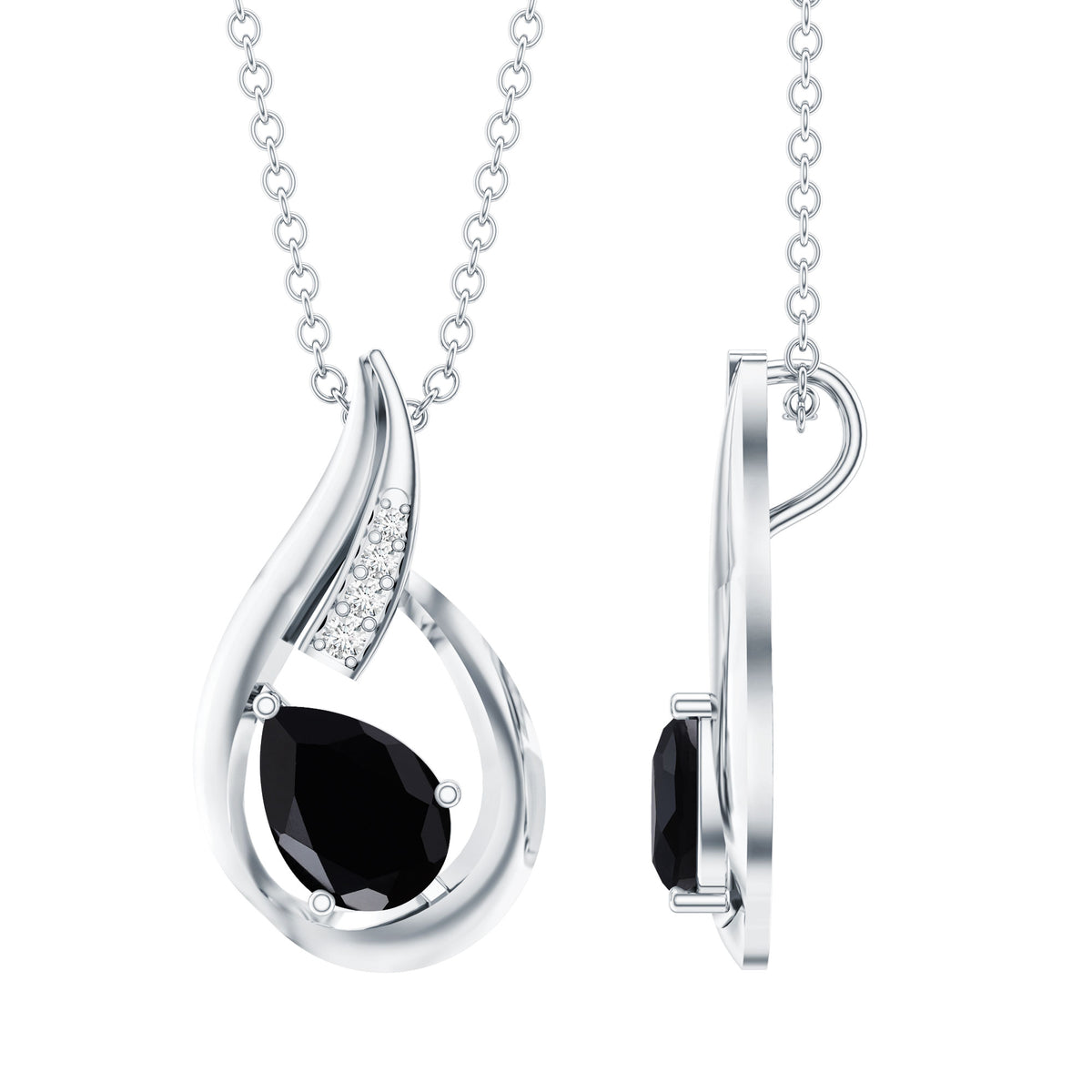 Pear Shape Lab Grown Black Diamond Designer Necklace For Women AAAA ( Synthetic ) - Rosec Jewels