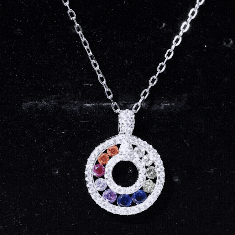 Multi Gemstone Rainbow Circle Necklace with Silver Chain AAAA 92.5 Sterling Silver - Rosec Jewels