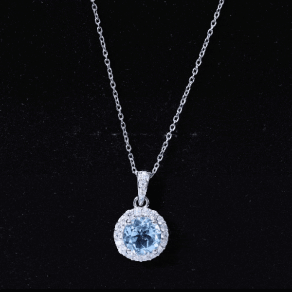 Round Cut 2 Carat Sky Blue Topaz Pendant Necklace With Silver Chain AAA 92.5 Sterling Silver - Rosec Jewels